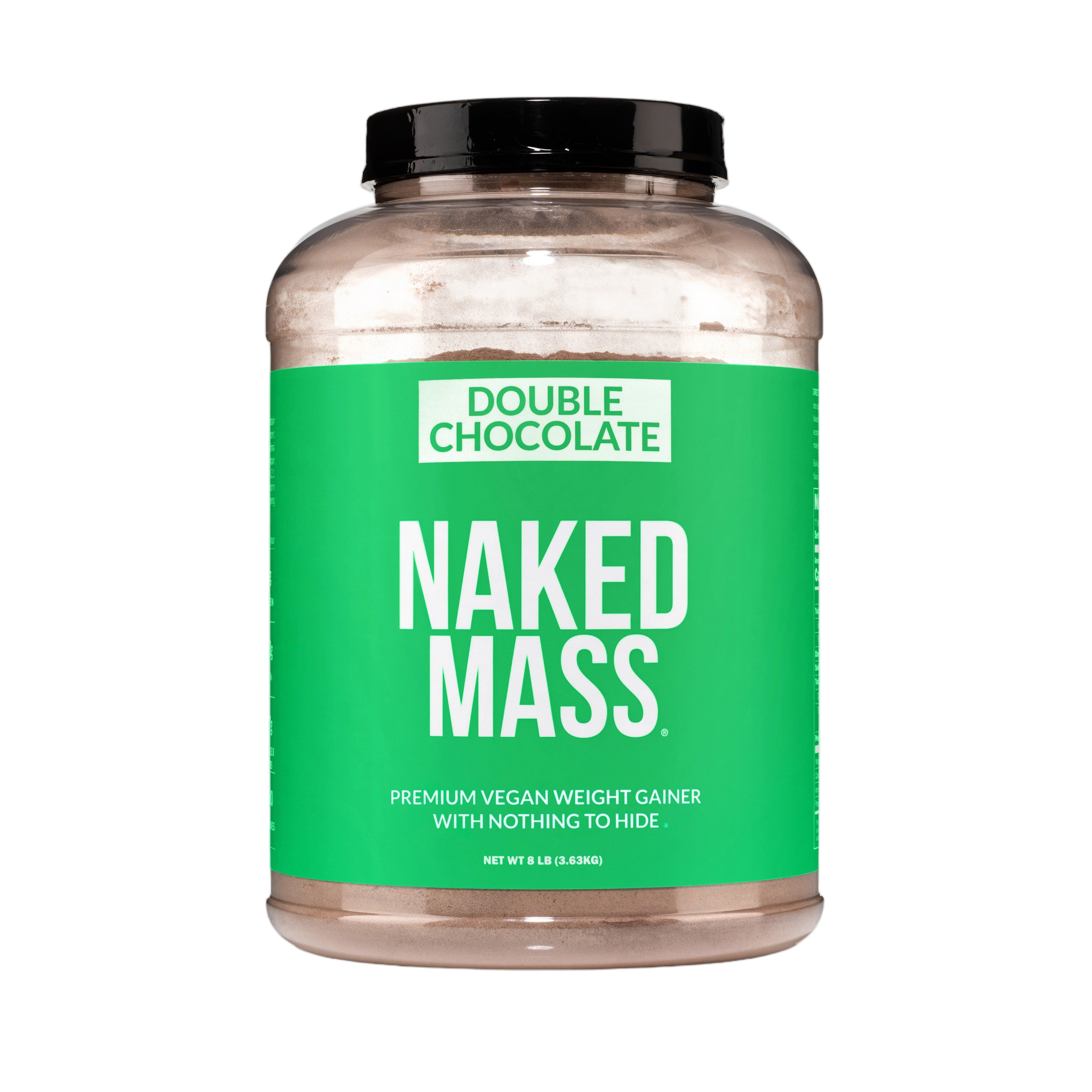Tub of Naked Nutrition Double Chocolate Vegan Mass Gainer, 8lb