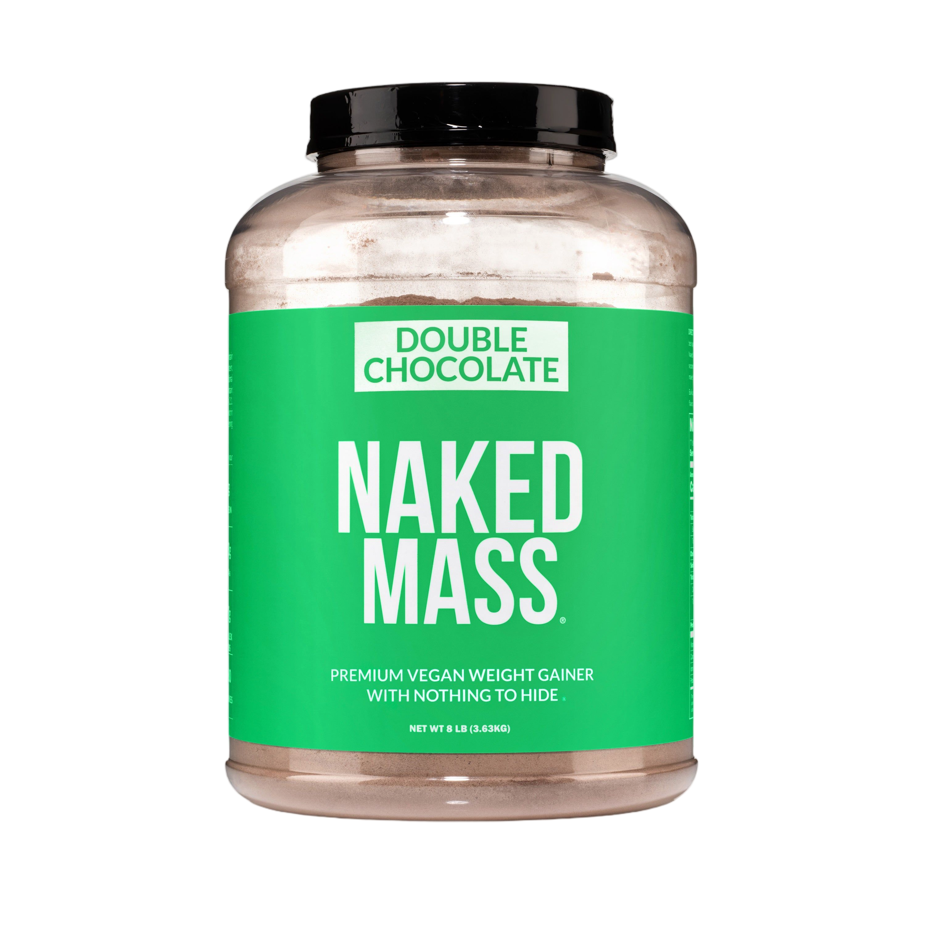 Tub of Naked Nutrition Double Chocolate Vegan Mass Gainer, 8lb
