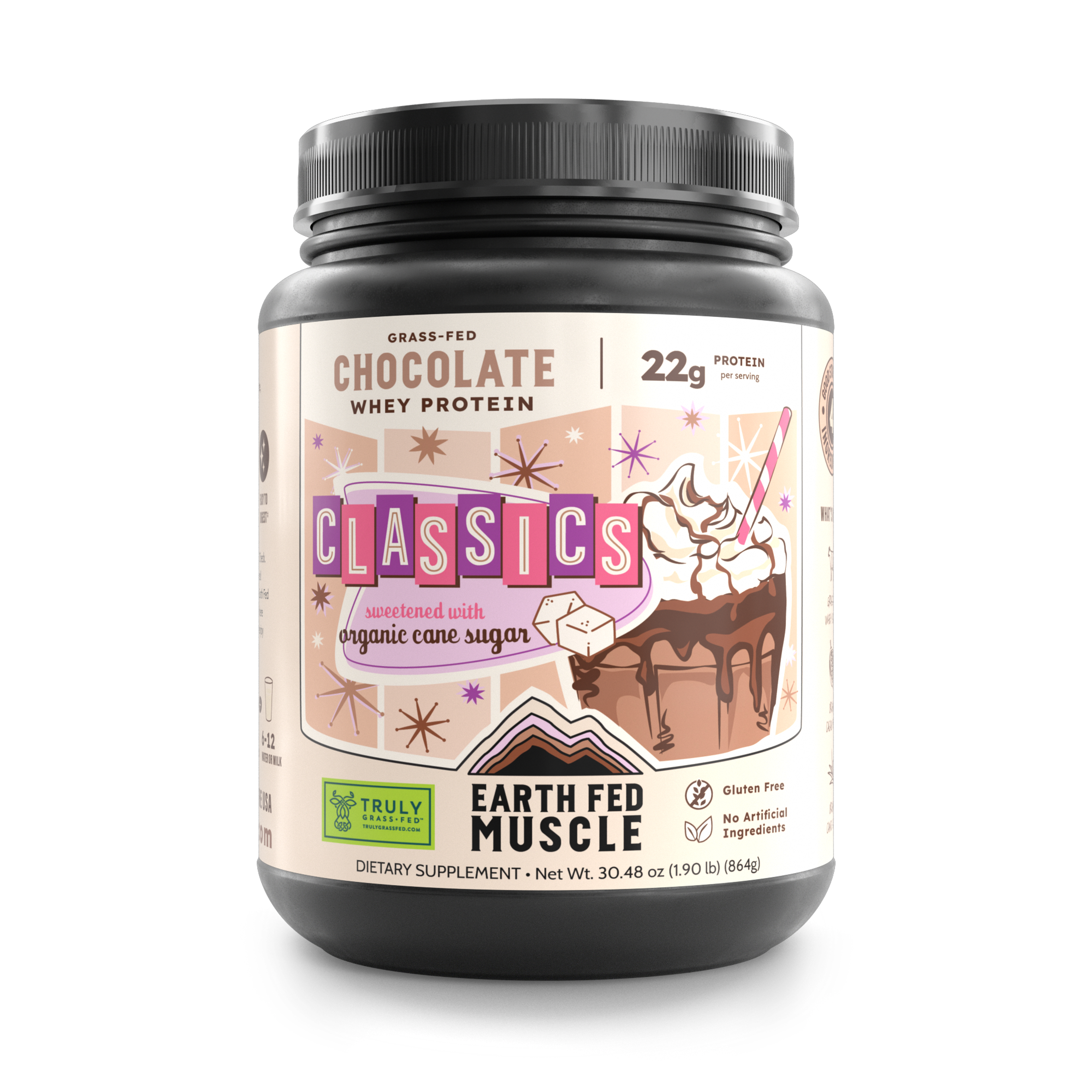 2 lb tub of Chocolate grass-fed whey protein powder