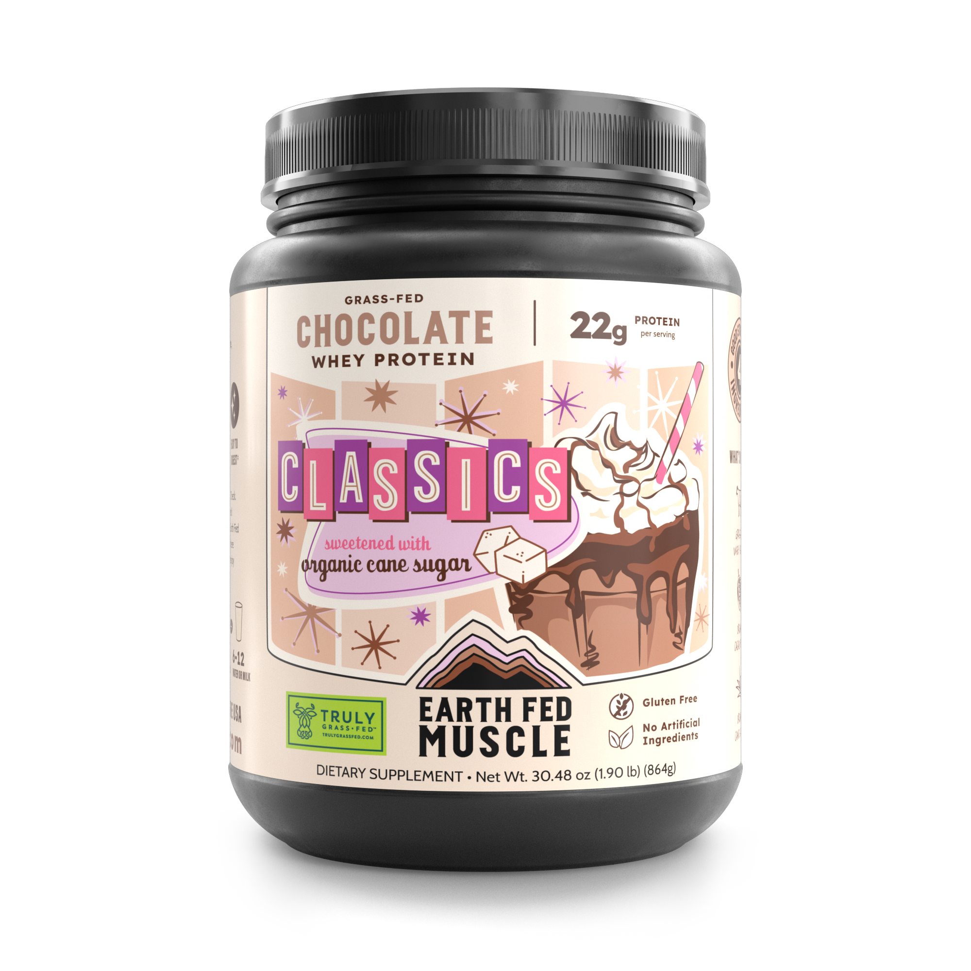 2 lb tub of Chocolate grass-fed whey protein powder