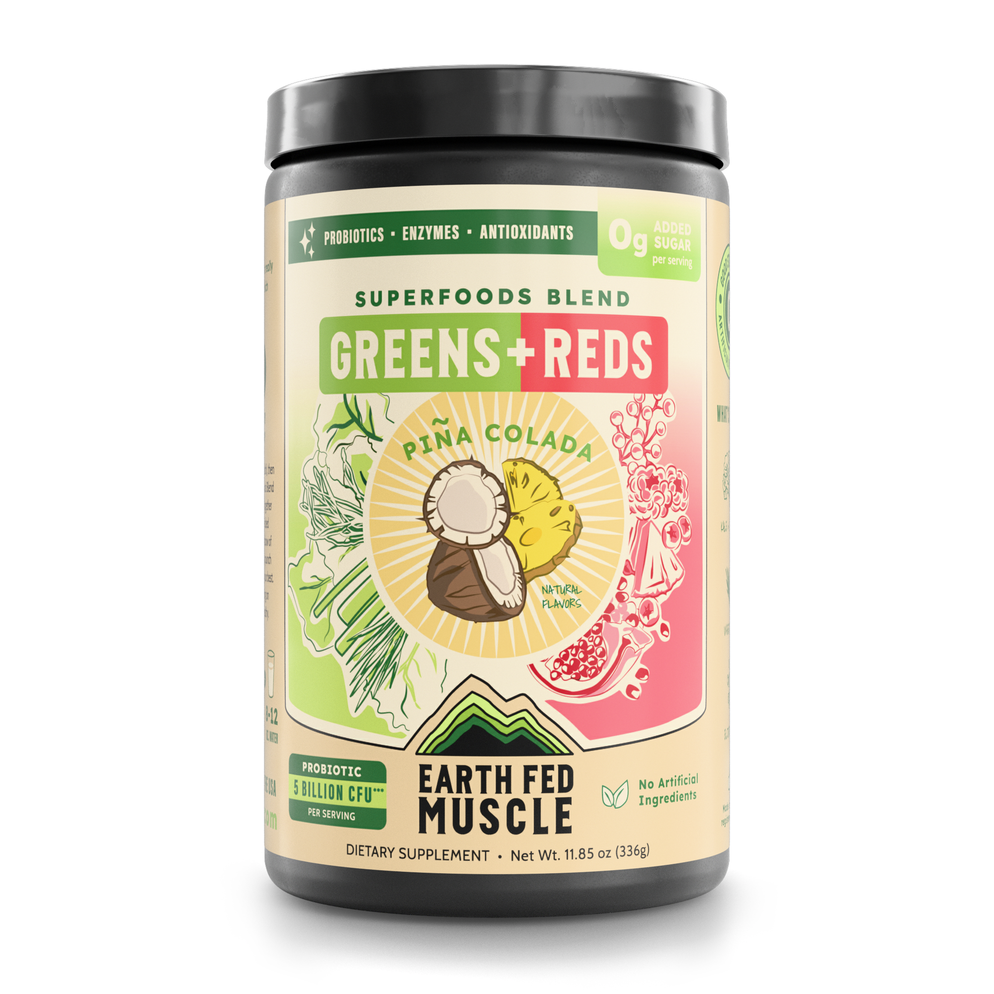Container of Greens plus Reds Superfoods Blend Pina Colada powder