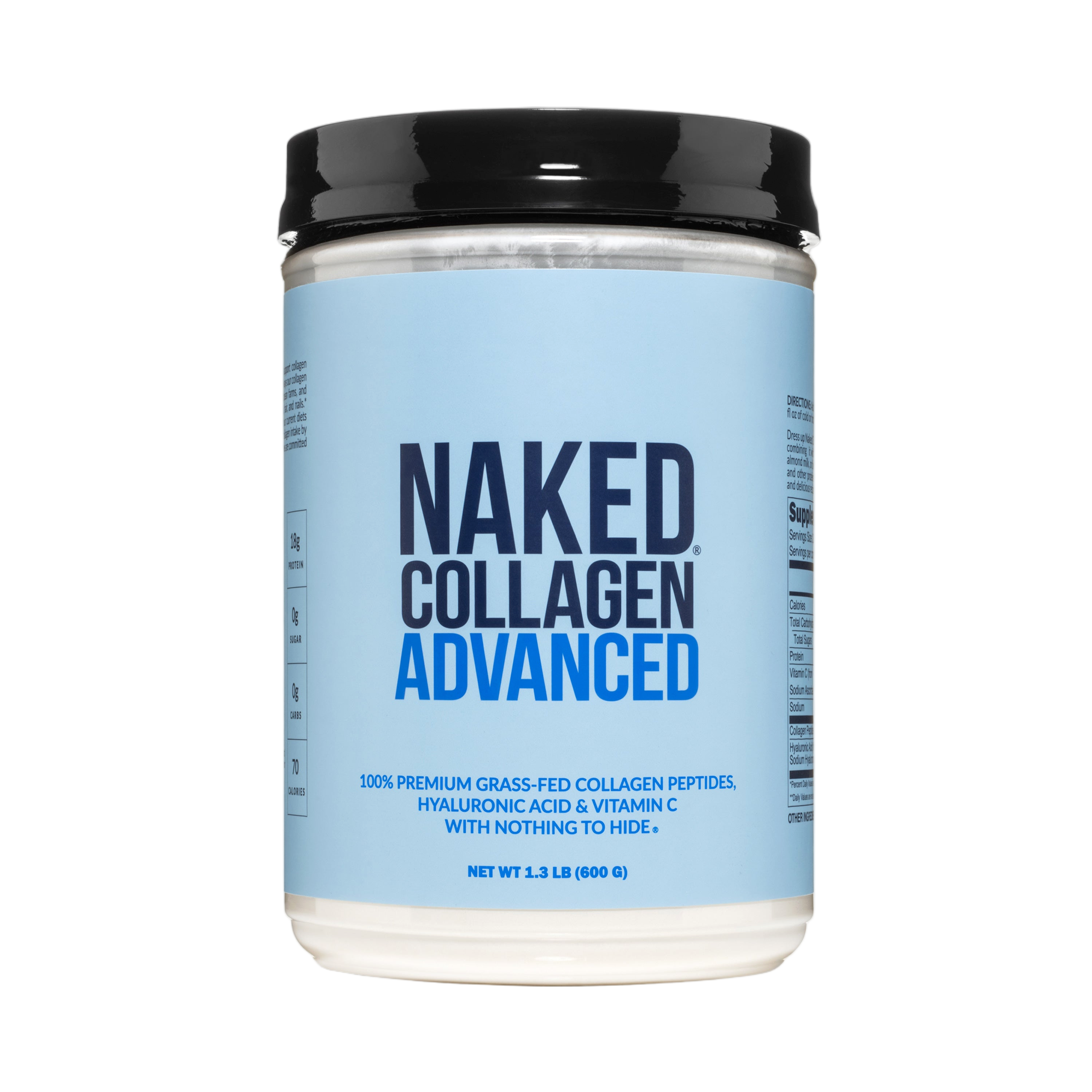 Tub of unflavored Naked Collagen Advanced powder