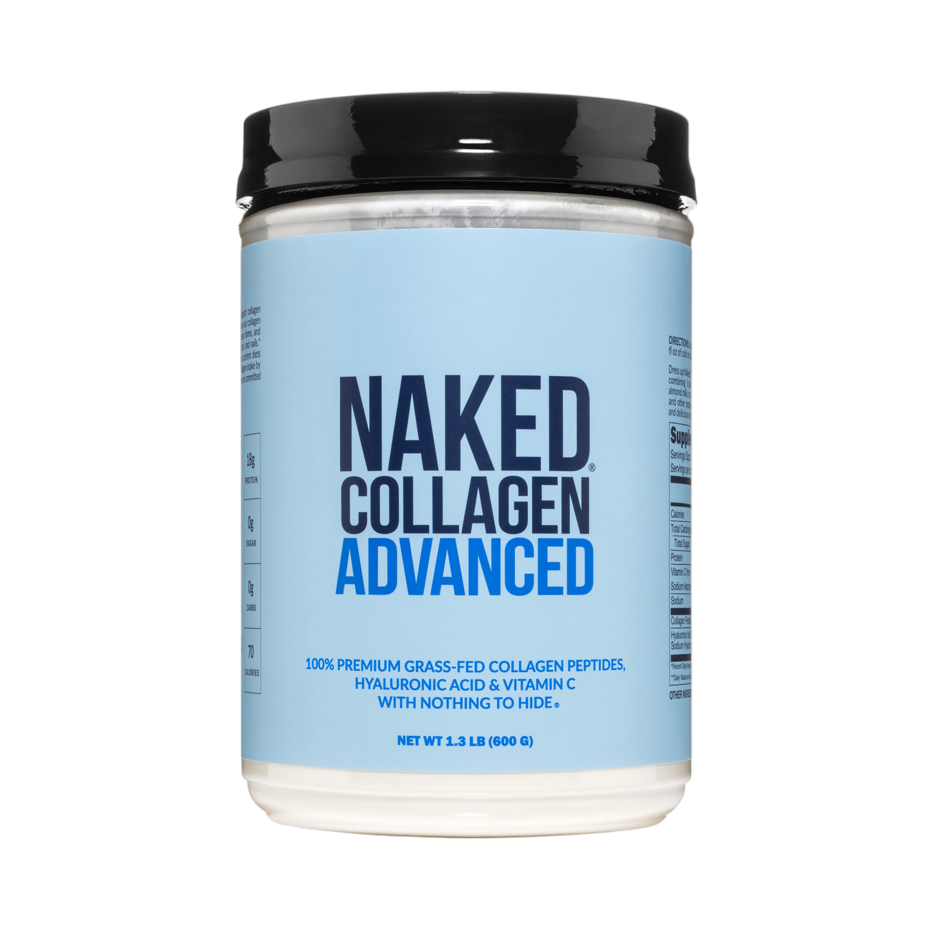 Tub of unflavored Naked Collagen Advanced powder