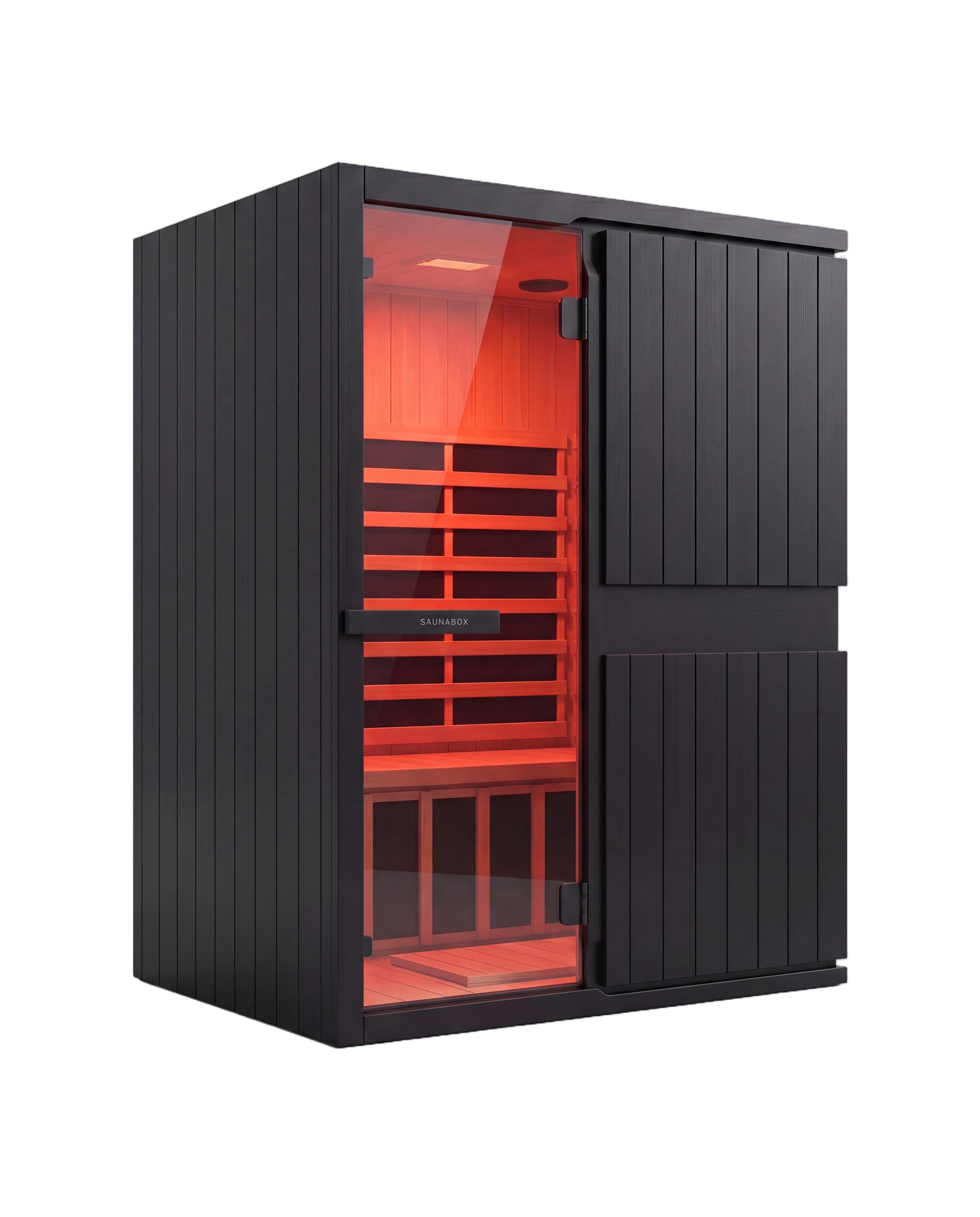 Two-person Solara infrared sauna with glass door