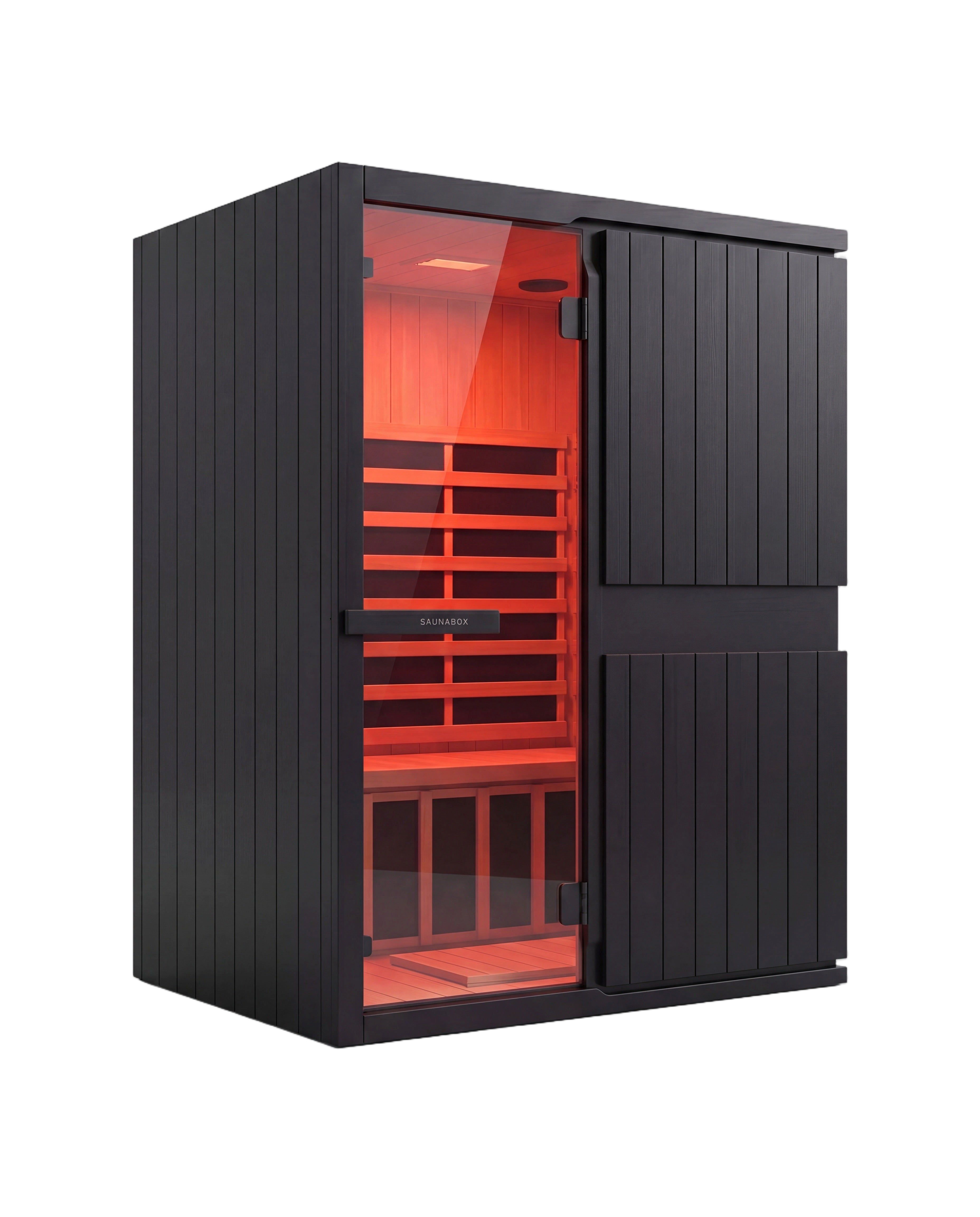 Two-person Solara infrared sauna with glass door