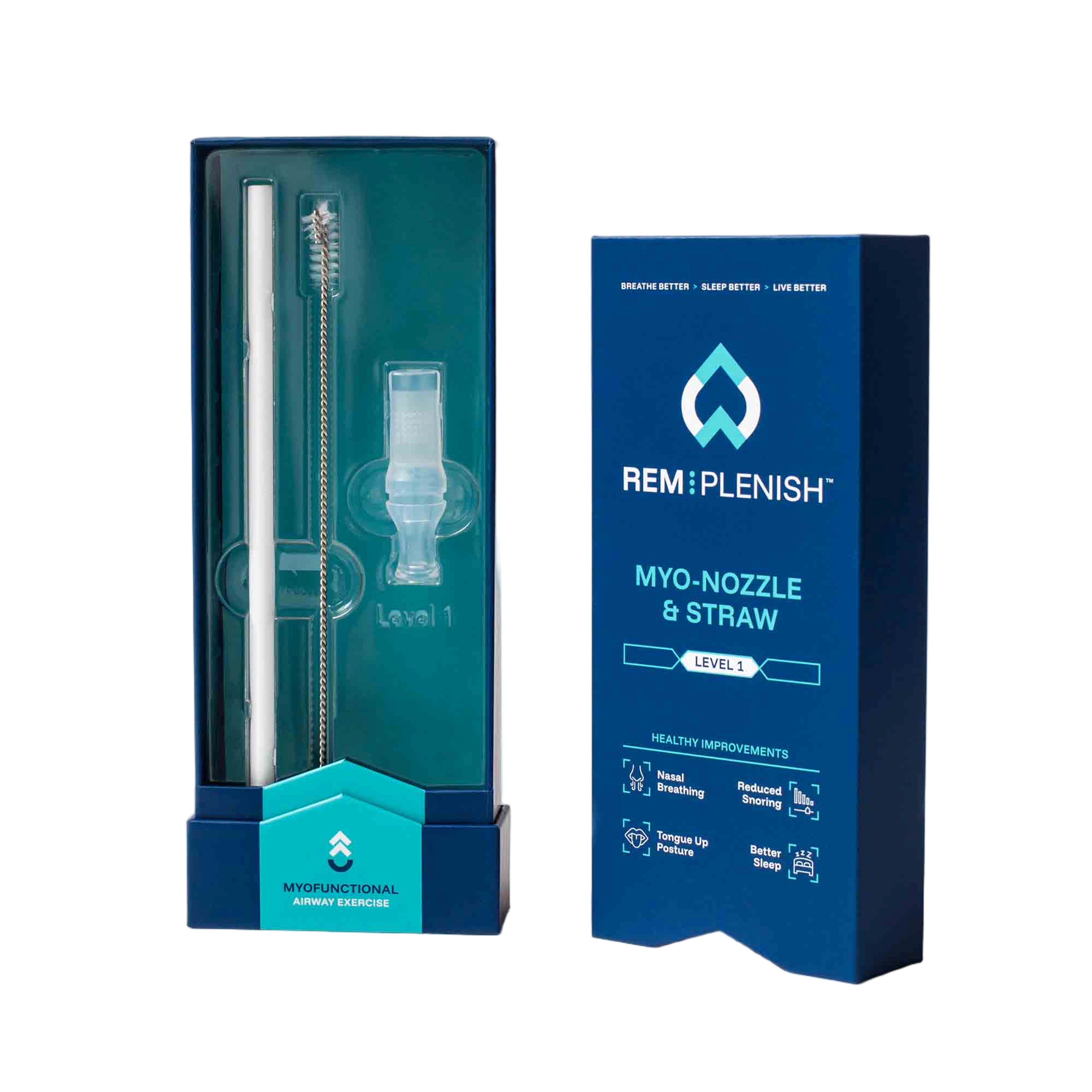 Level 1 Myo-Nozzle straw kit package standing open