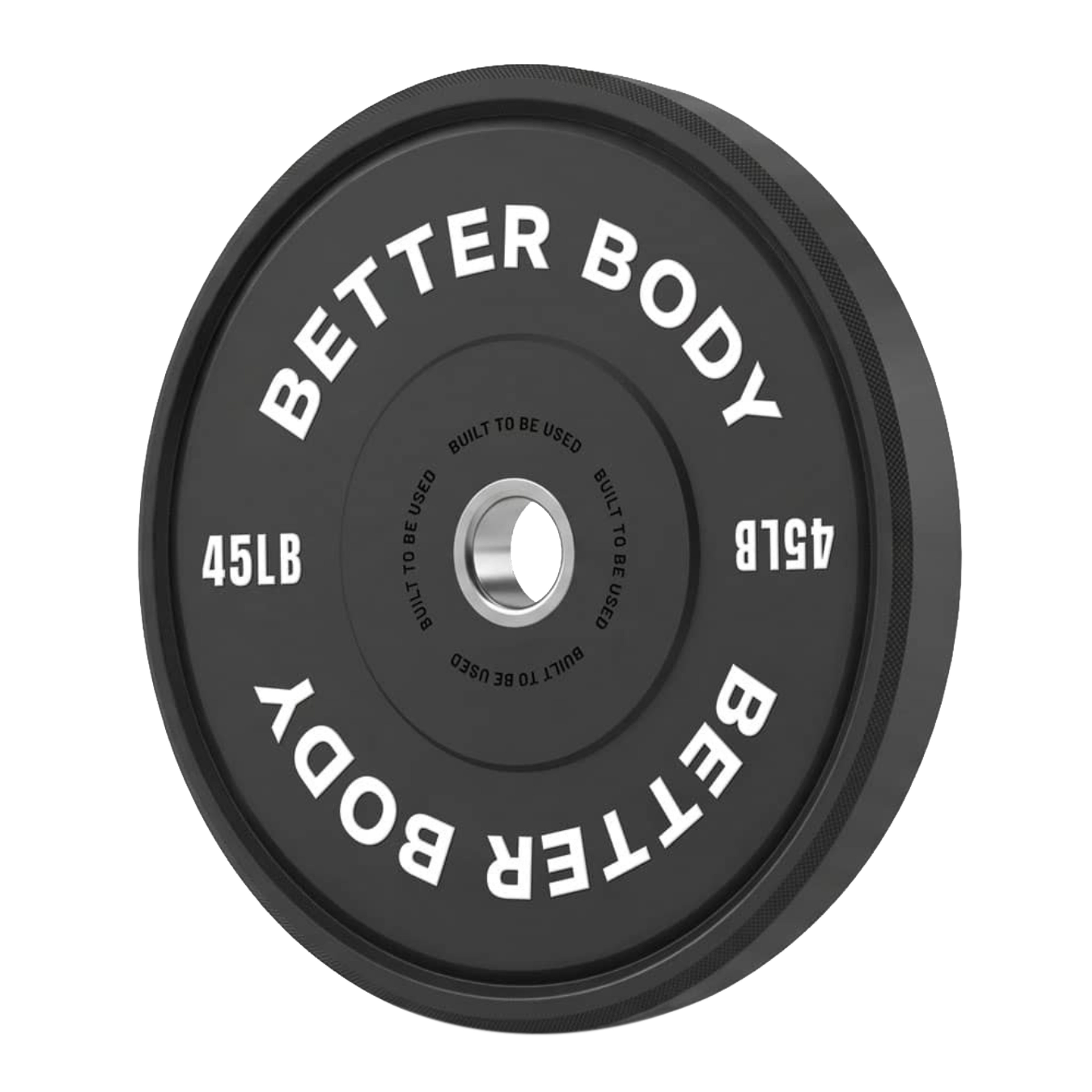 Black bumper plate labeled 45 pounds