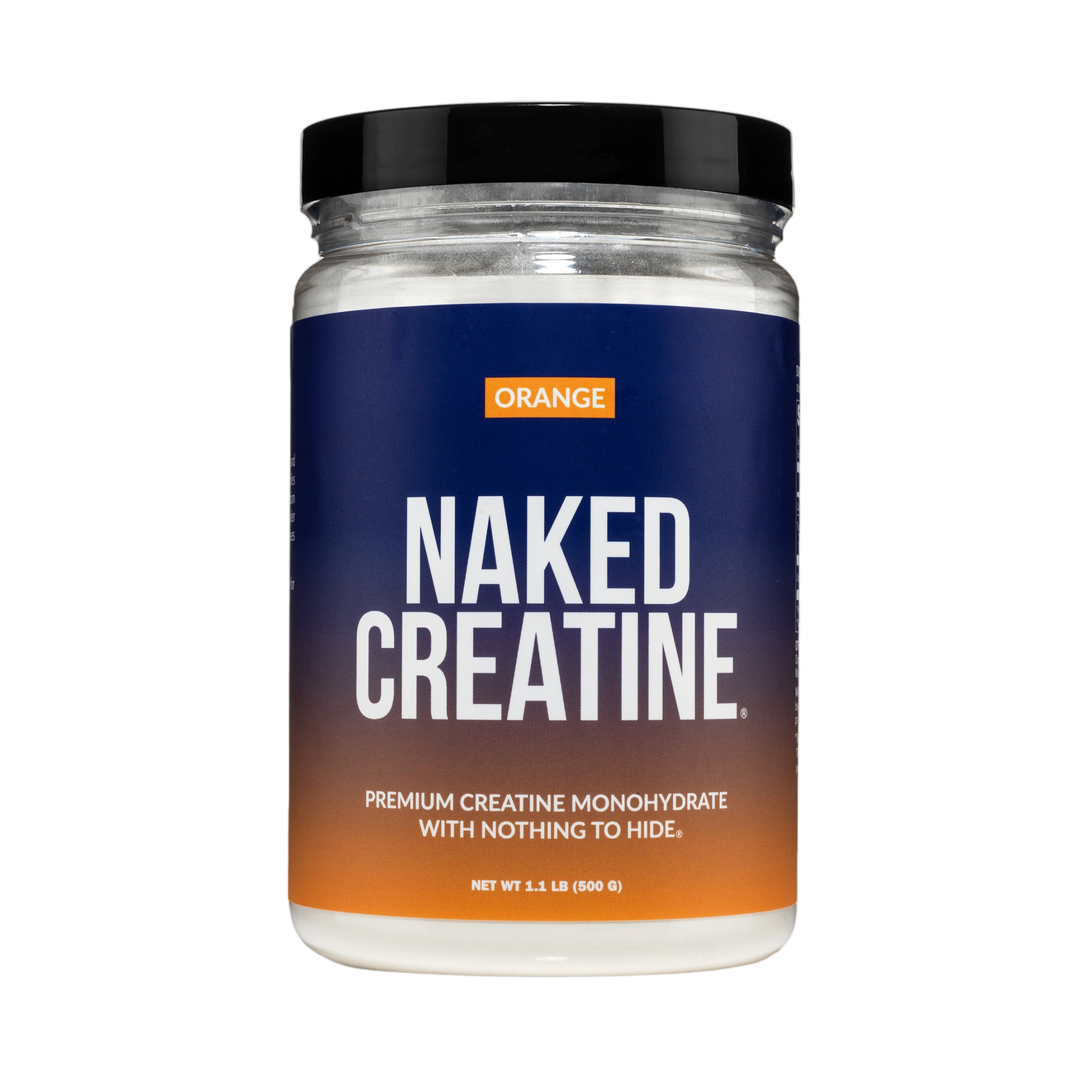 Container of orange flavored creatine monohydrate powder, 1.1 lb