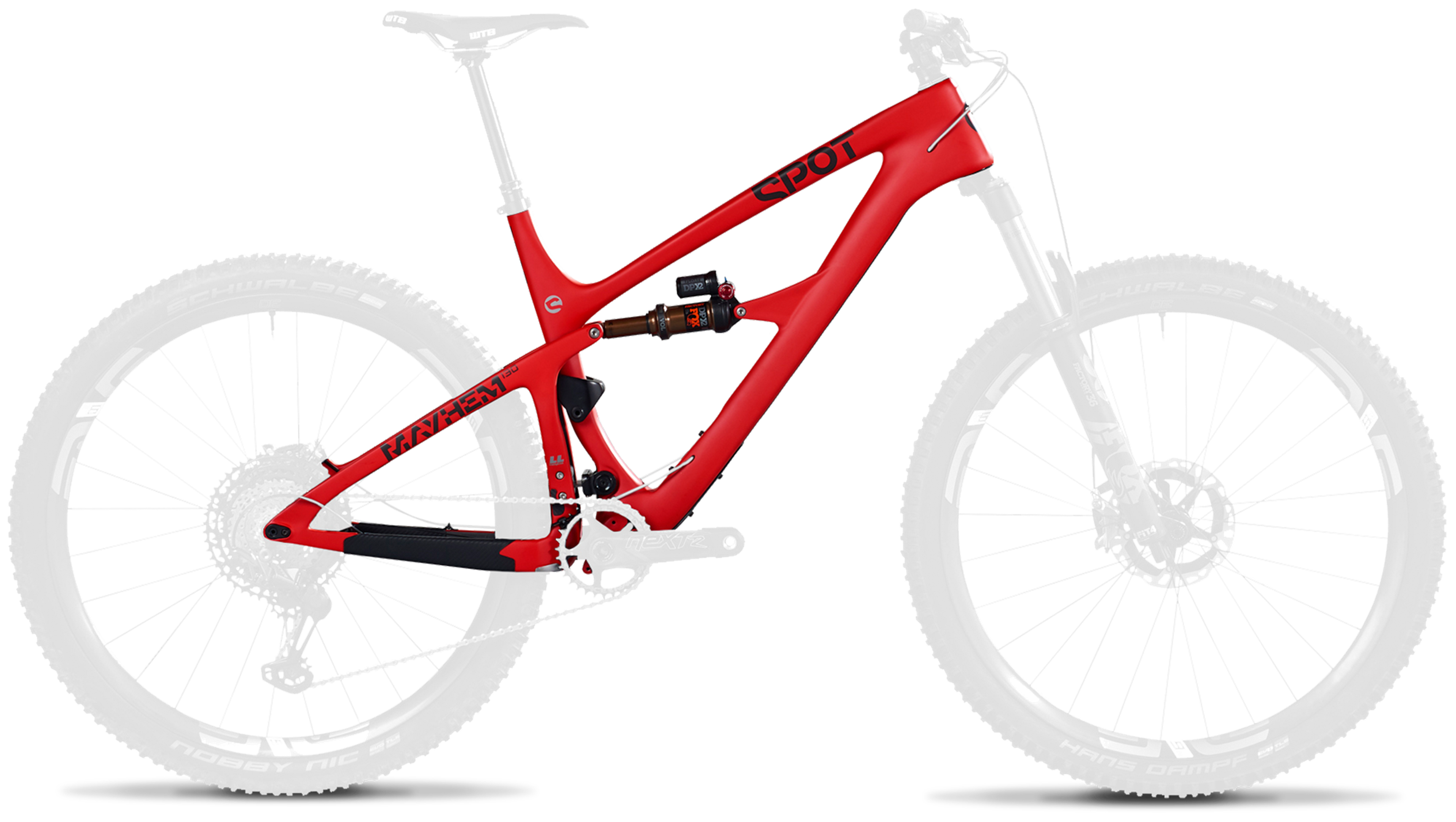 Red mountain bike rear triangle frame component on transparent background