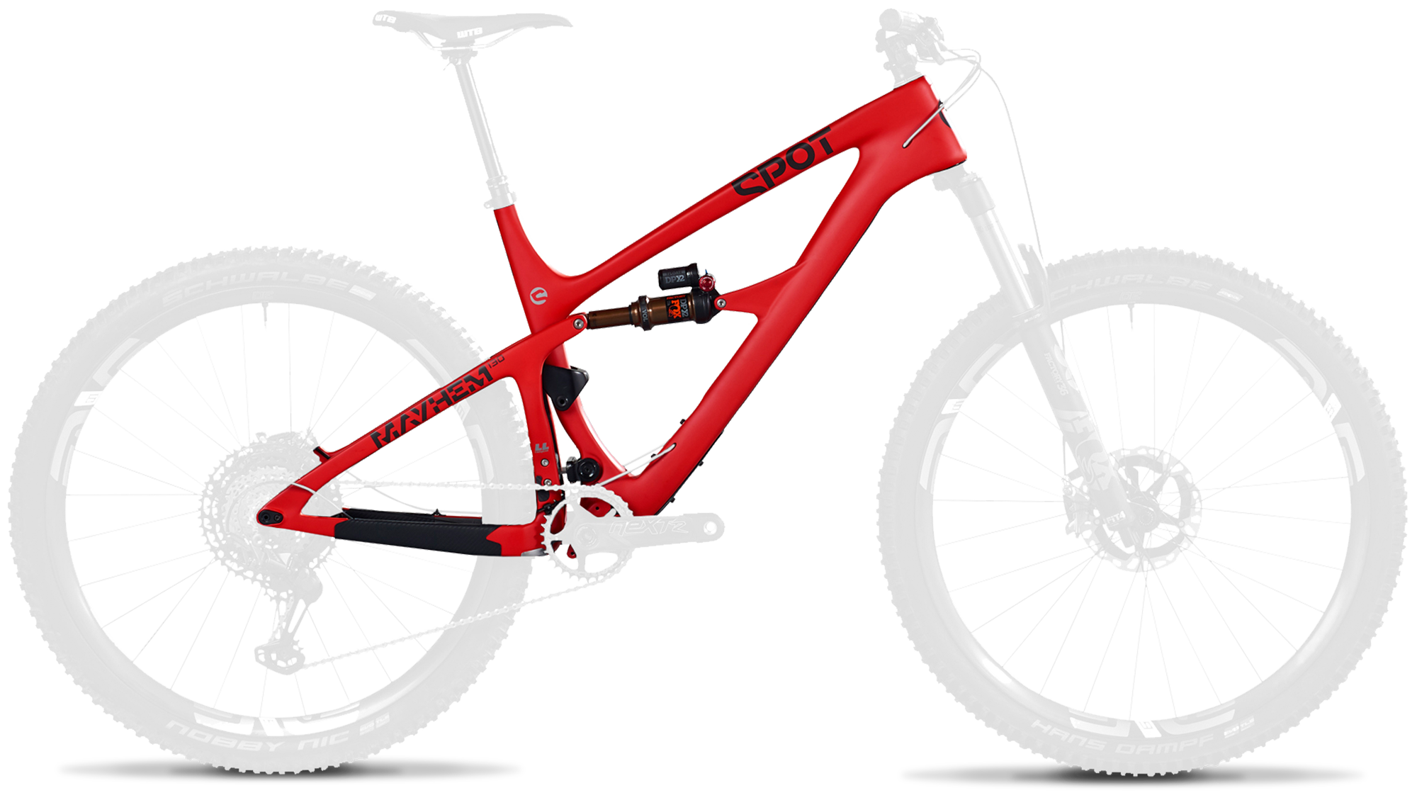 Red mountain bike rear triangle frame component on transparent background