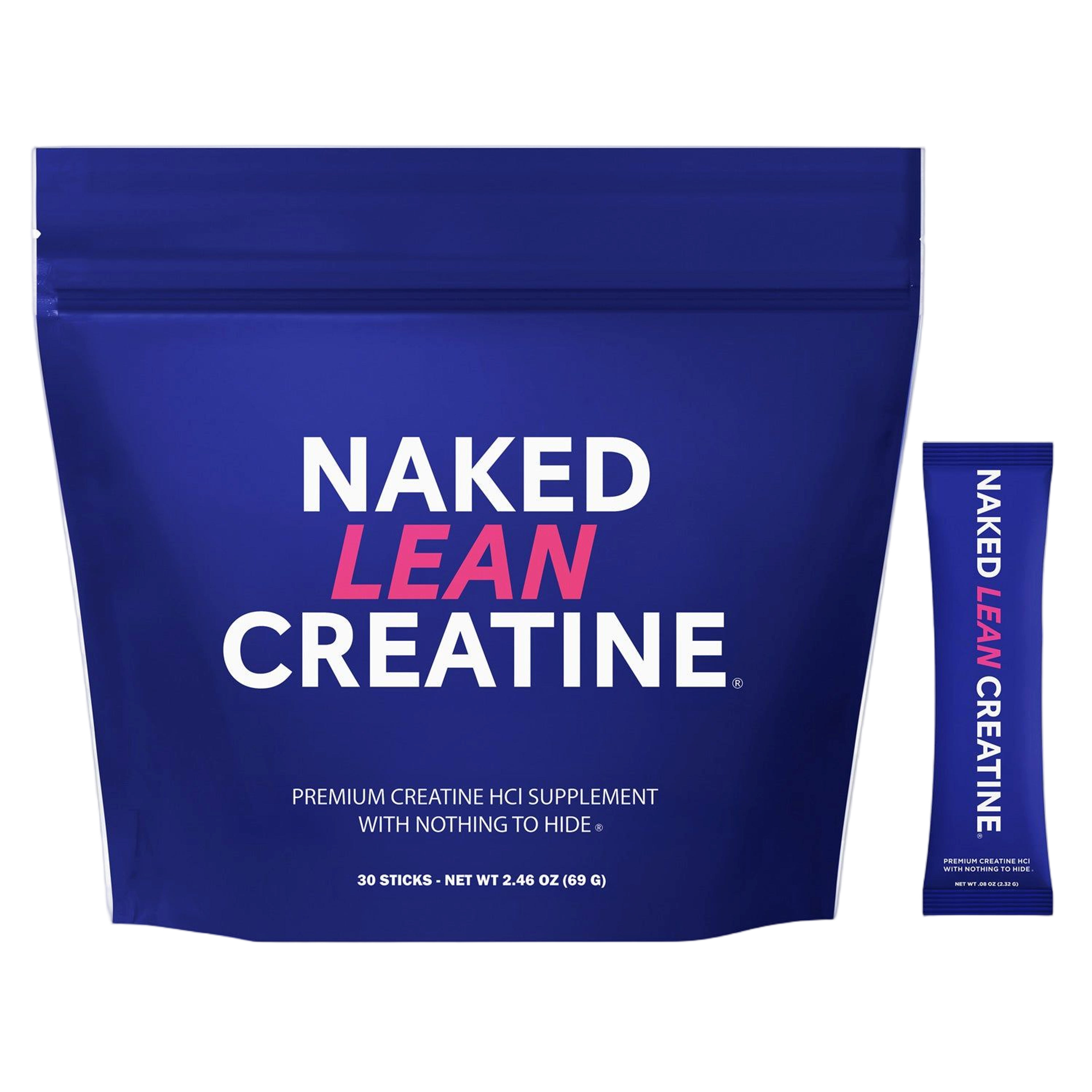 Unflavored creatine powder travel packets and stick packs