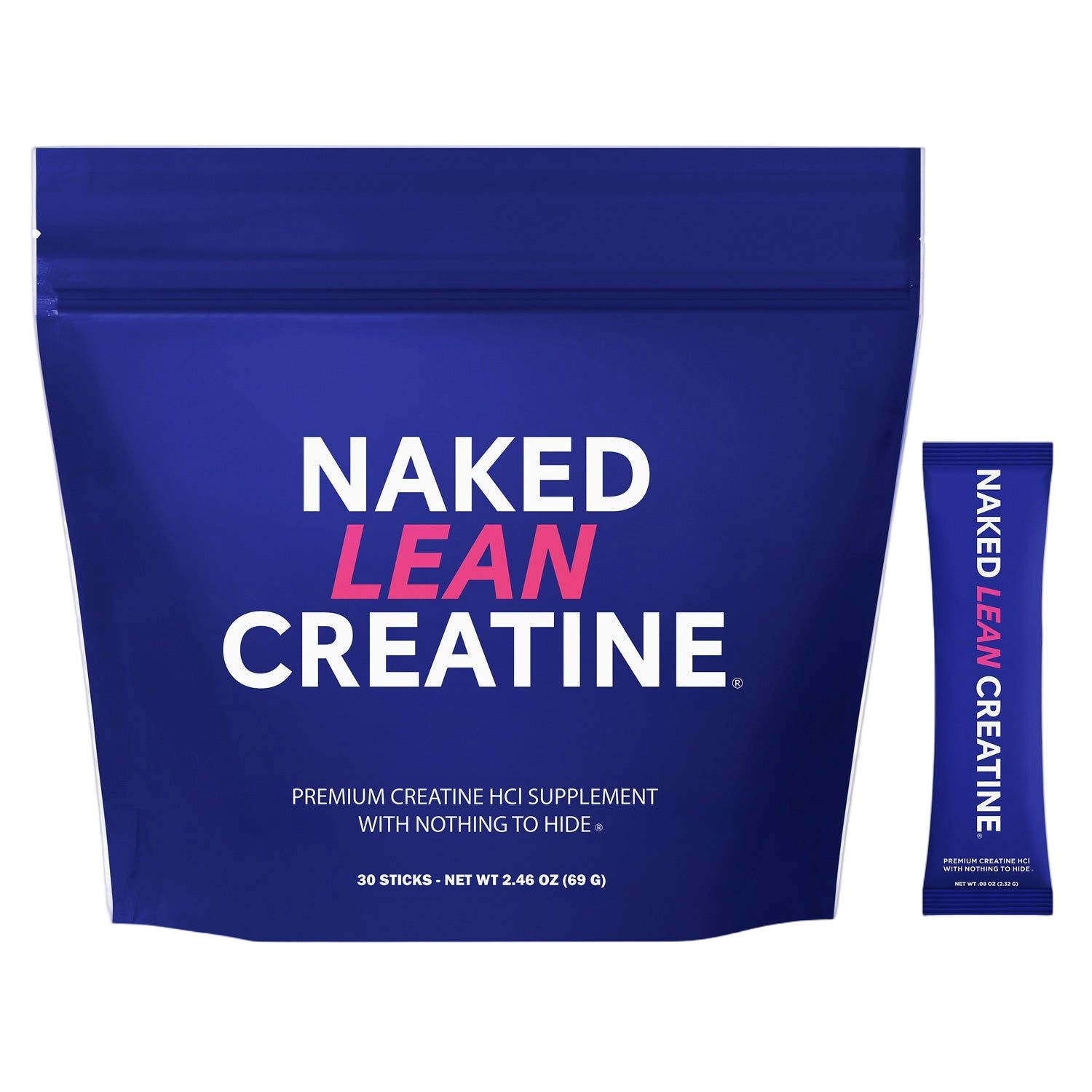 Unflavored creatine powder travel packets and stick packs