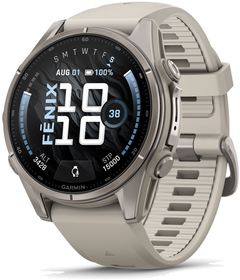 Product image for fēnix® 9 in 43mm / fēnix 9 / Titanium with Fog Gray Silicone Band