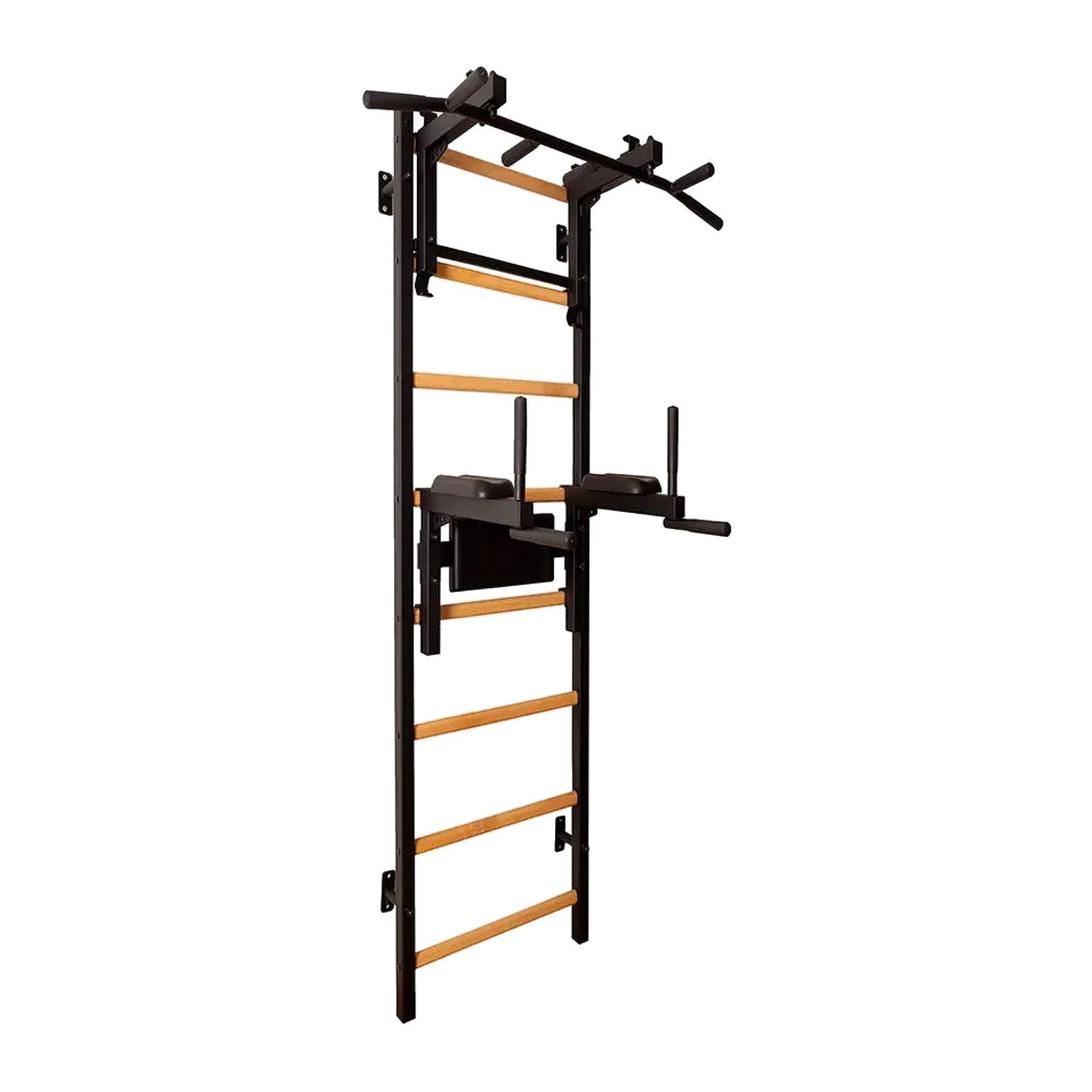 Black BenchK 232B wall bar mounted on a wall
