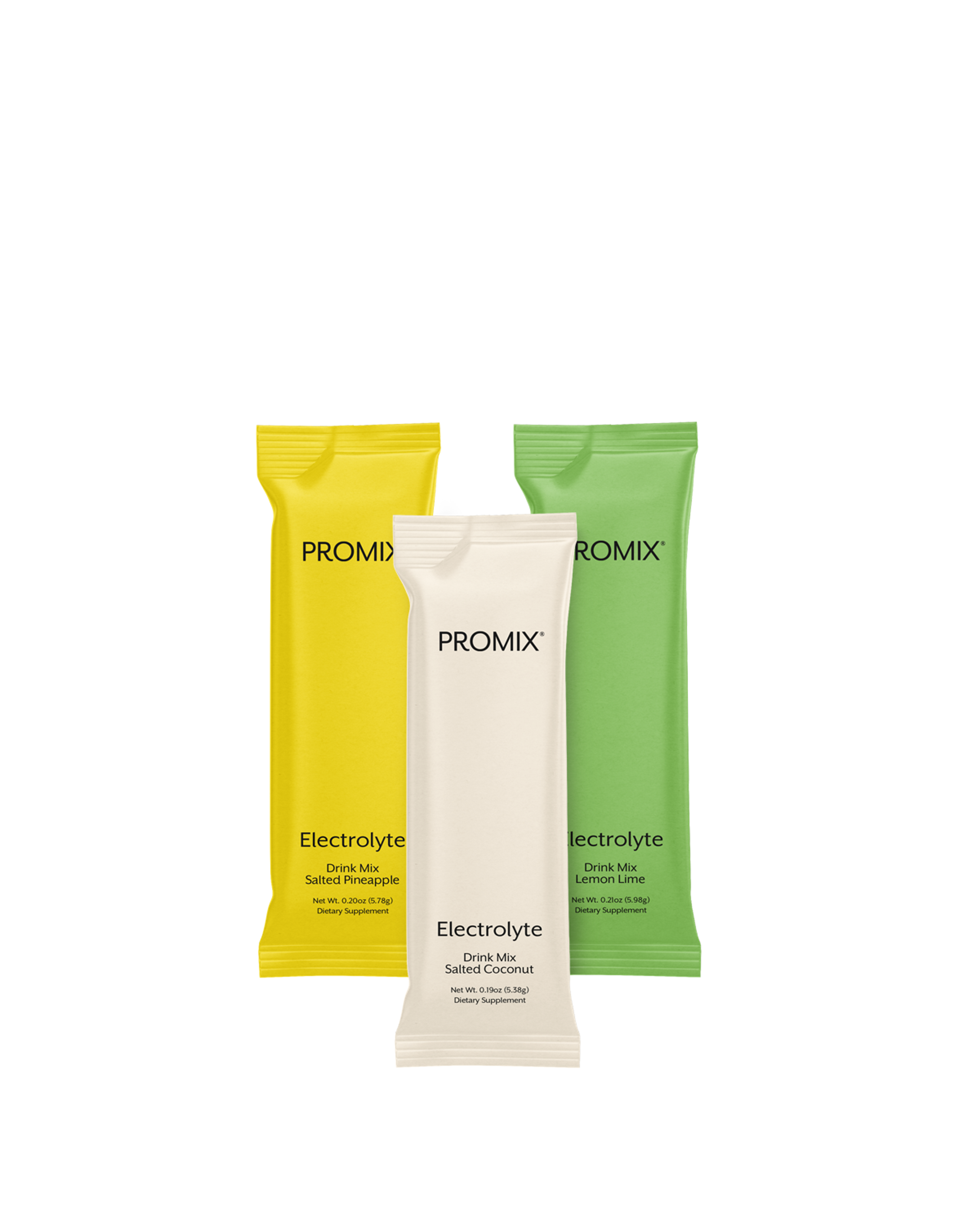 Two Promix electrolyte variety pack stick packs on white background