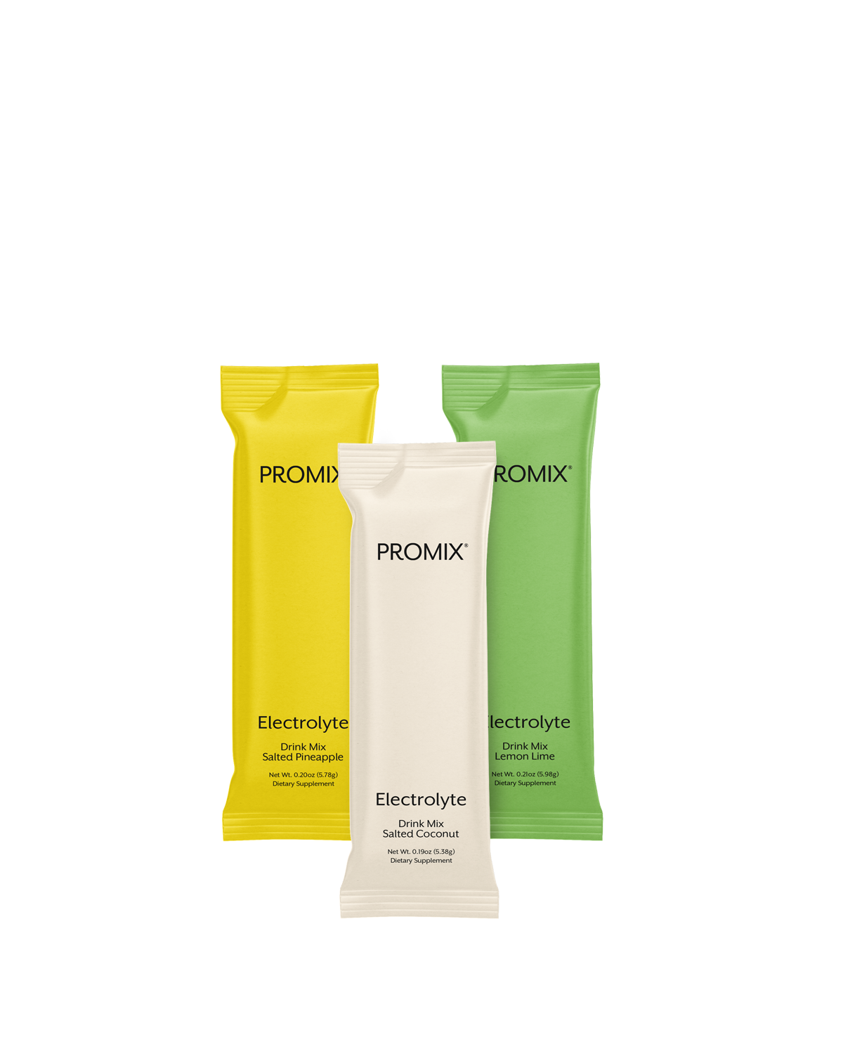Two Promix electrolyte variety pack stick packs on white background