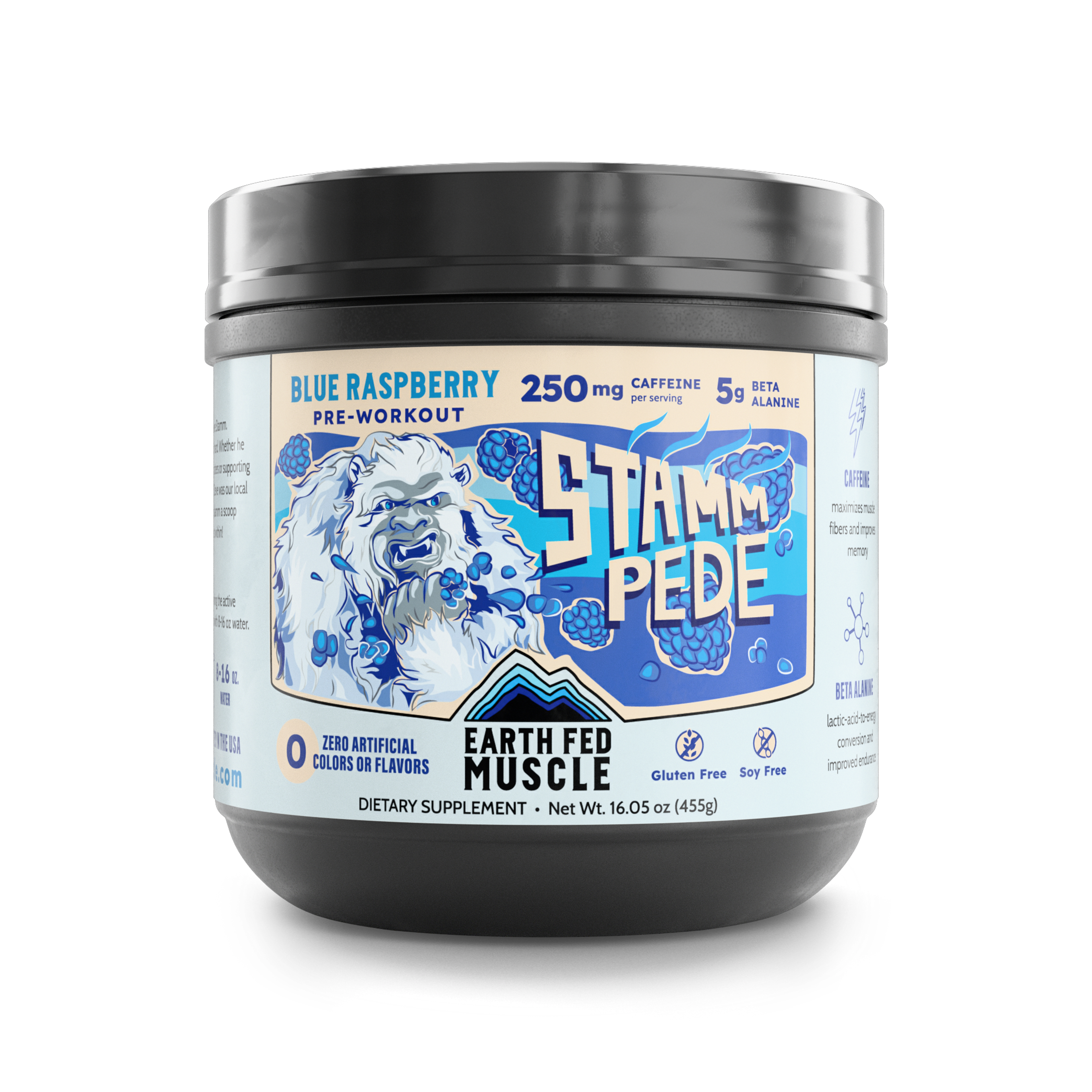 44 oz tub of Stammpede Blue Raspberry preworkout powder