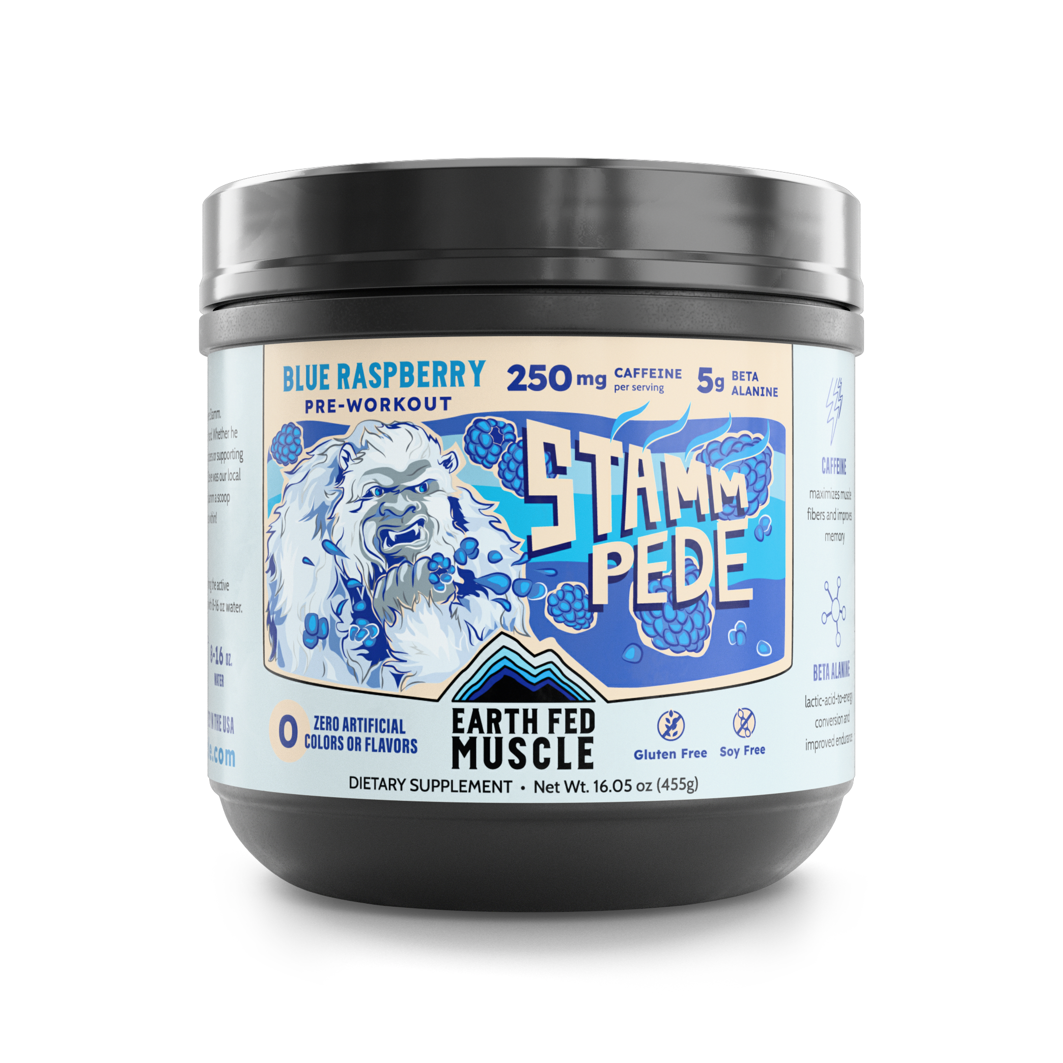 44 oz tub of Stammpede Blue Raspberry preworkout powder