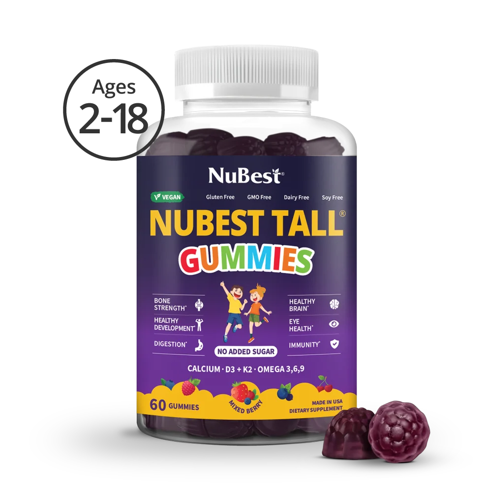 NuBest Tall Gummies for Ages 2+ & Teens, No Added Sugar, 60 Vegan Gummies