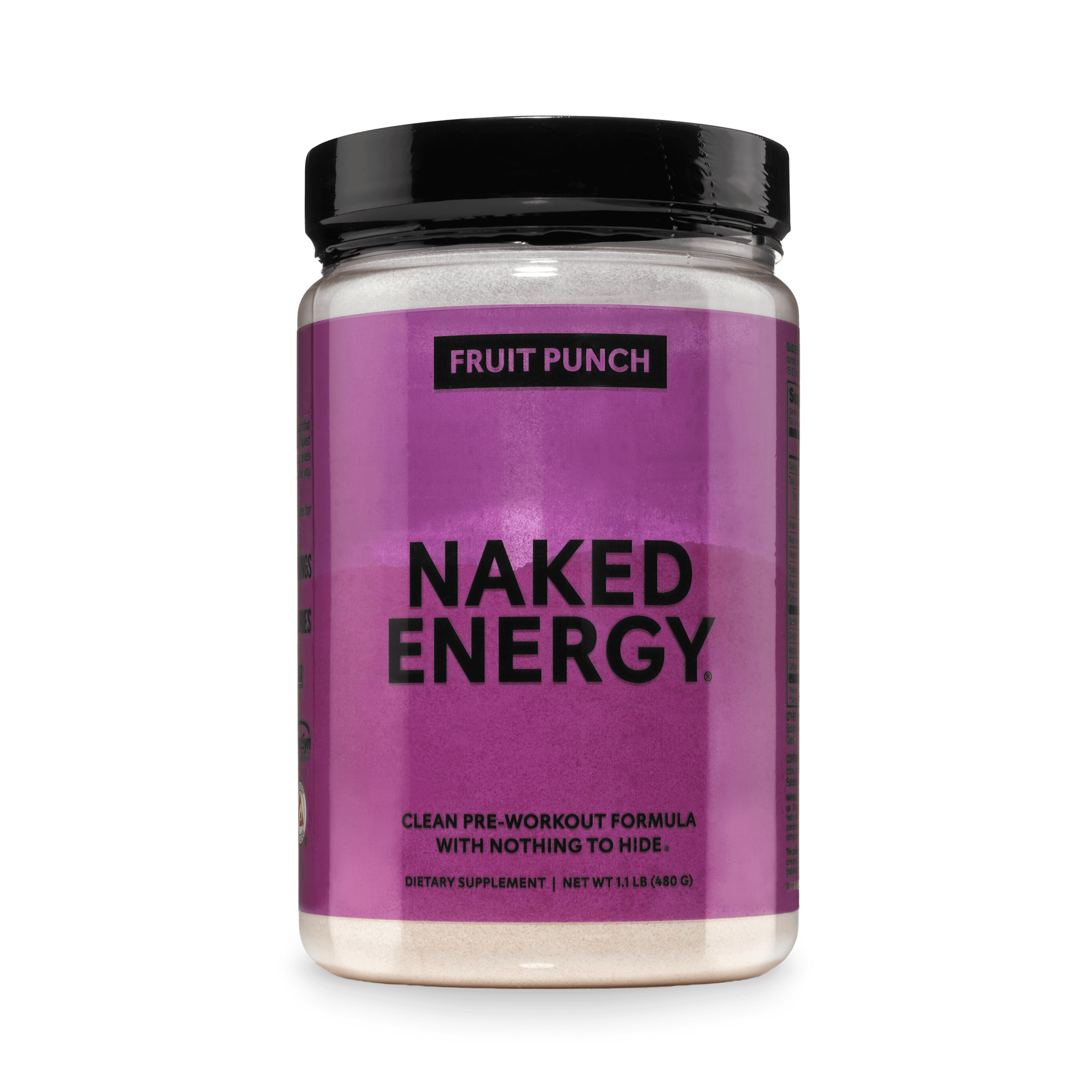 Tub of Naked Energy Fruit Punch pre-workout powder, 30 servings