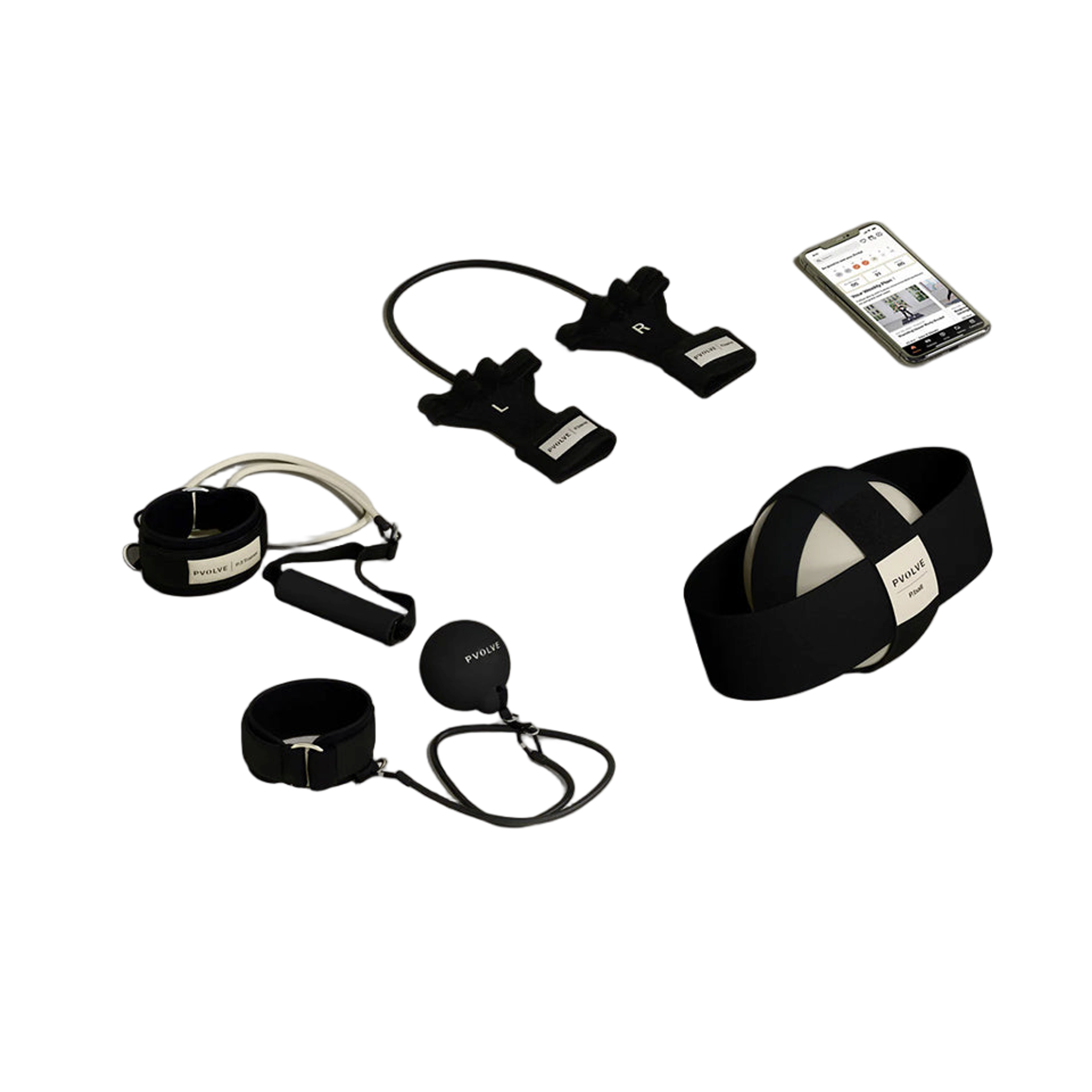 Pvolve arms and abs bundle with ball, band, and trainer