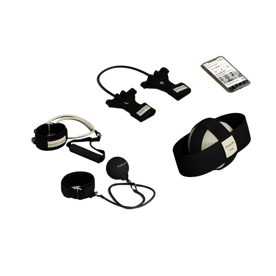 Pvolve arms and abs bundle with ball, band, and trainer