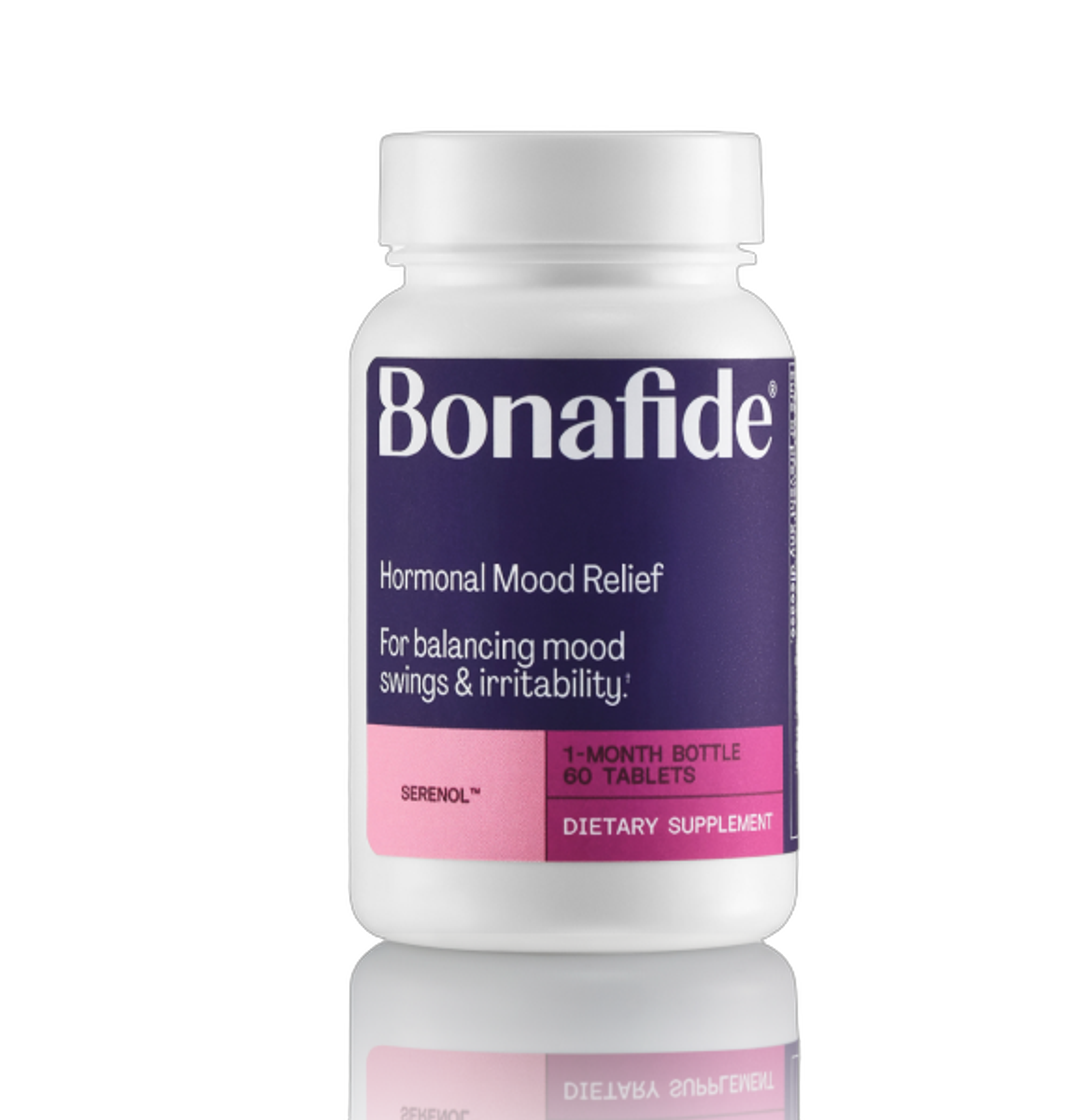 Serenol by Bonafide. Relief from Hormonal Mood Swings, Irritability, & PMS Bloating. — 1-Month Supply (60 Tablets)
