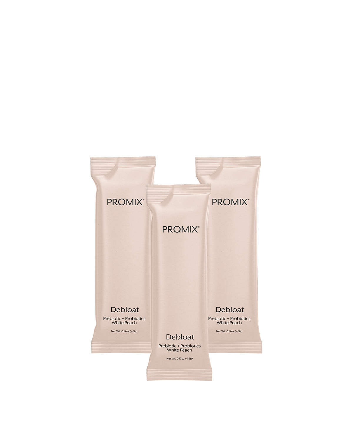 Single-serve stick packet of white peach debloat probiotic and prebiotic