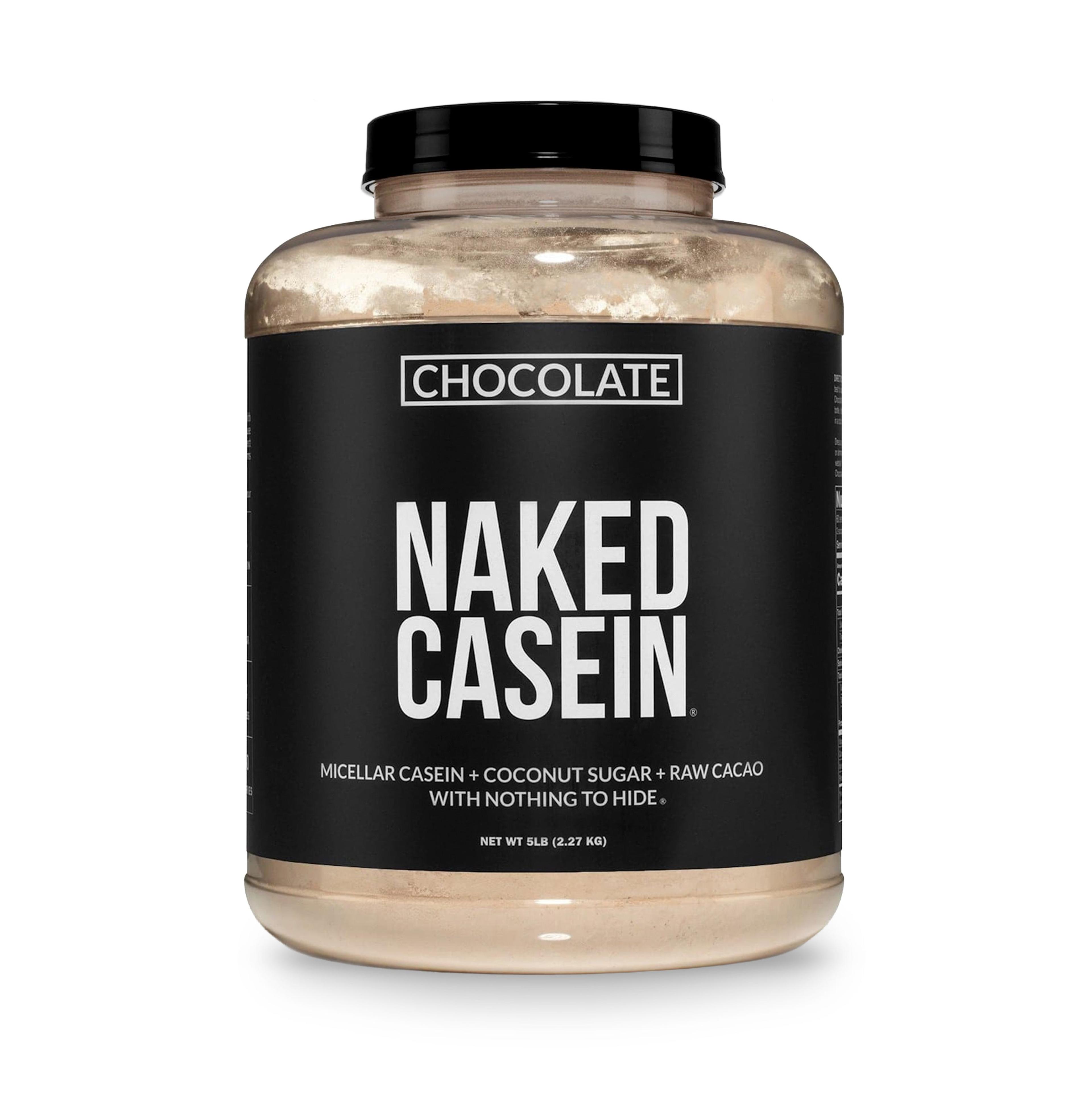 Tub of Naked Nutrition Chocolate Casein Protein Powder 5lb
