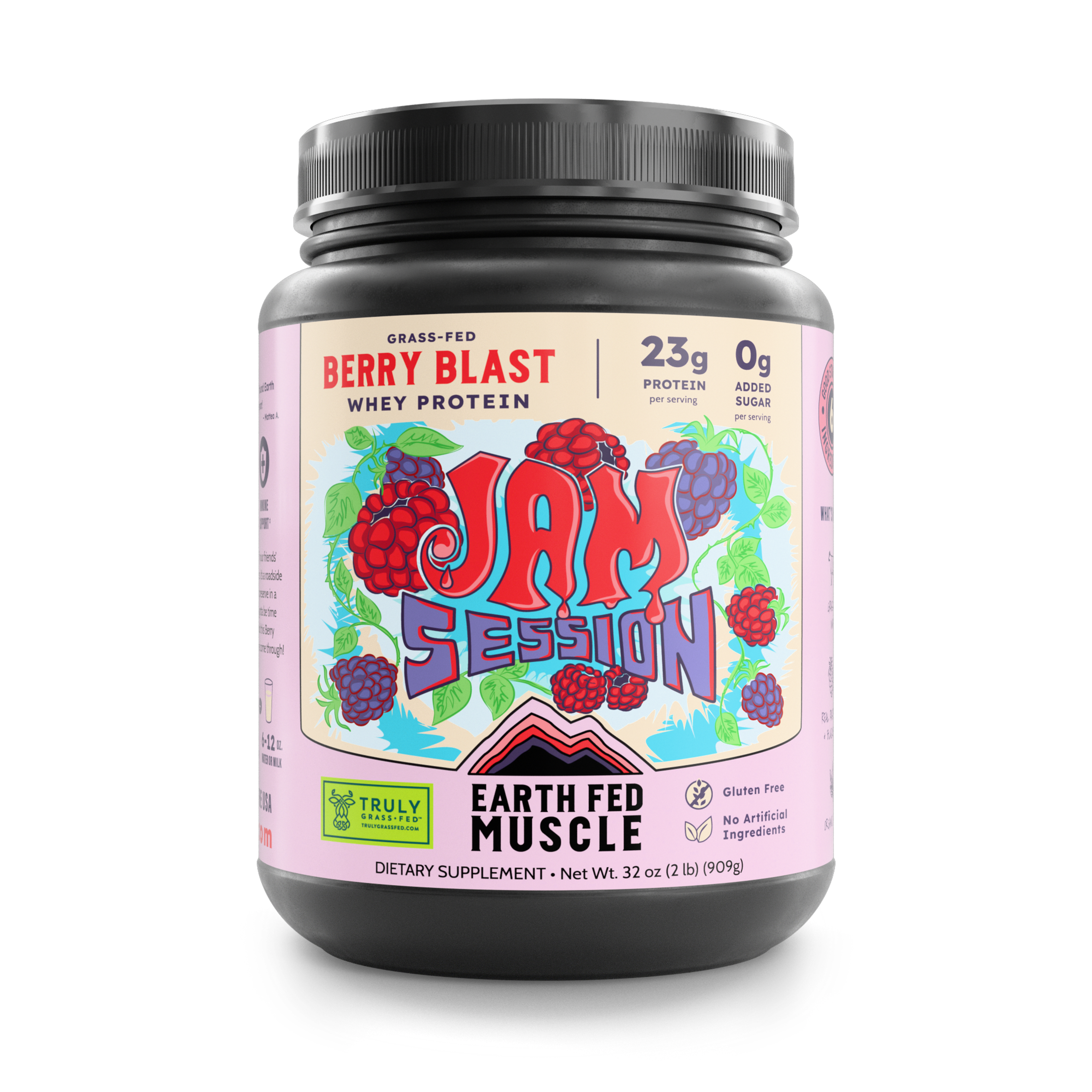 Tub of Jam Session Berry Blast grass-fed whey protein
