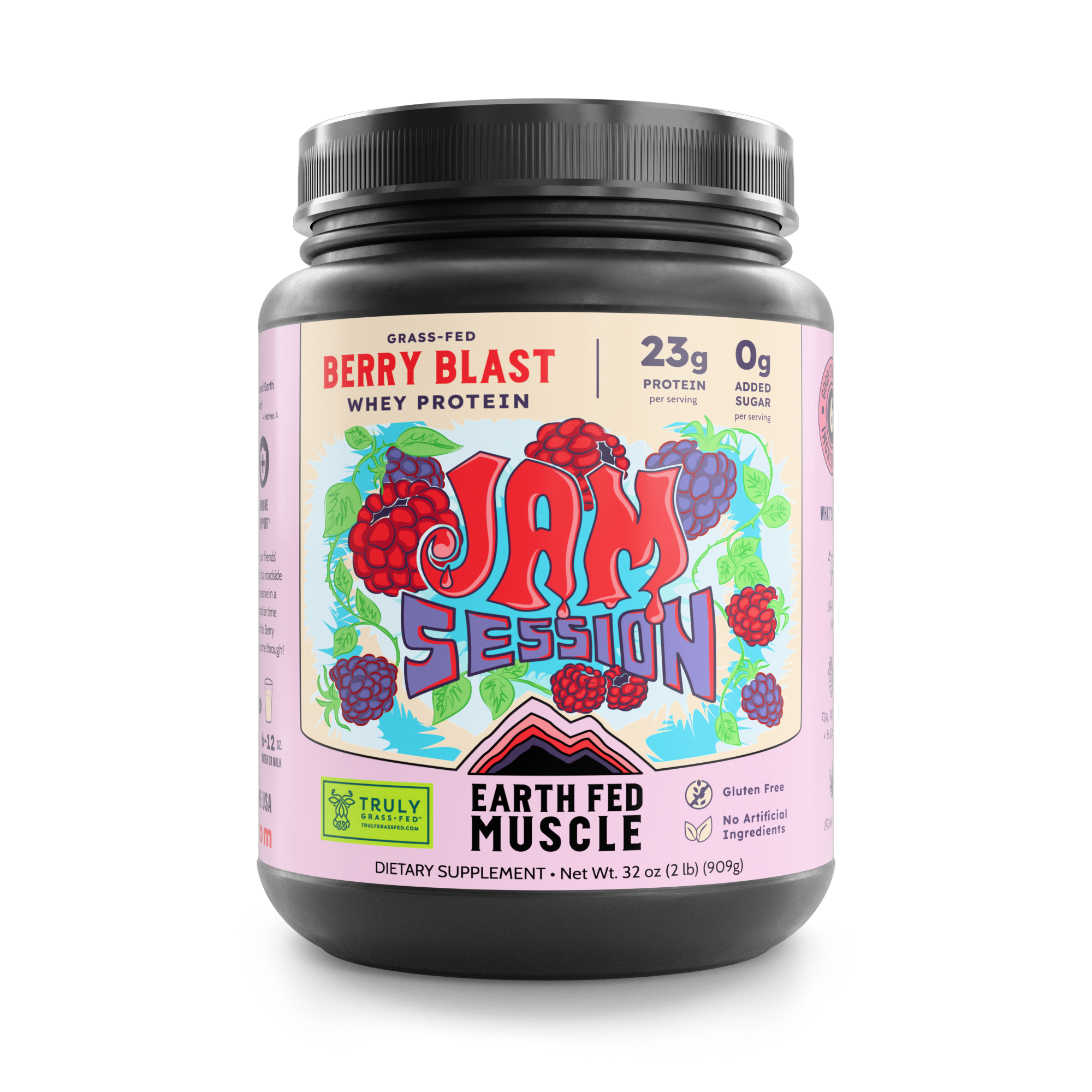Tub of Jam Session Berry Blast grass-fed whey protein