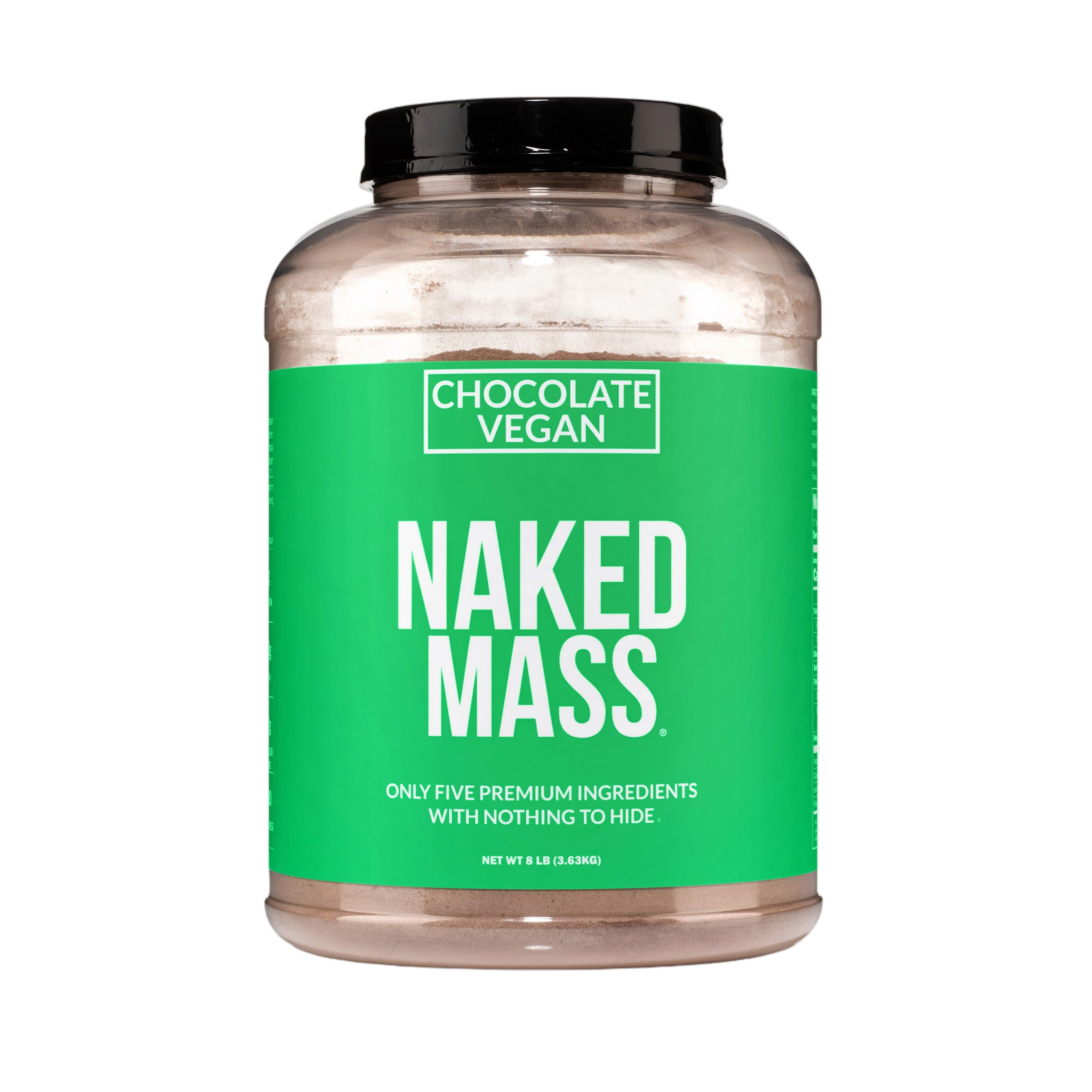 Chocolate Naked Vegan Mass 8lb tub front label