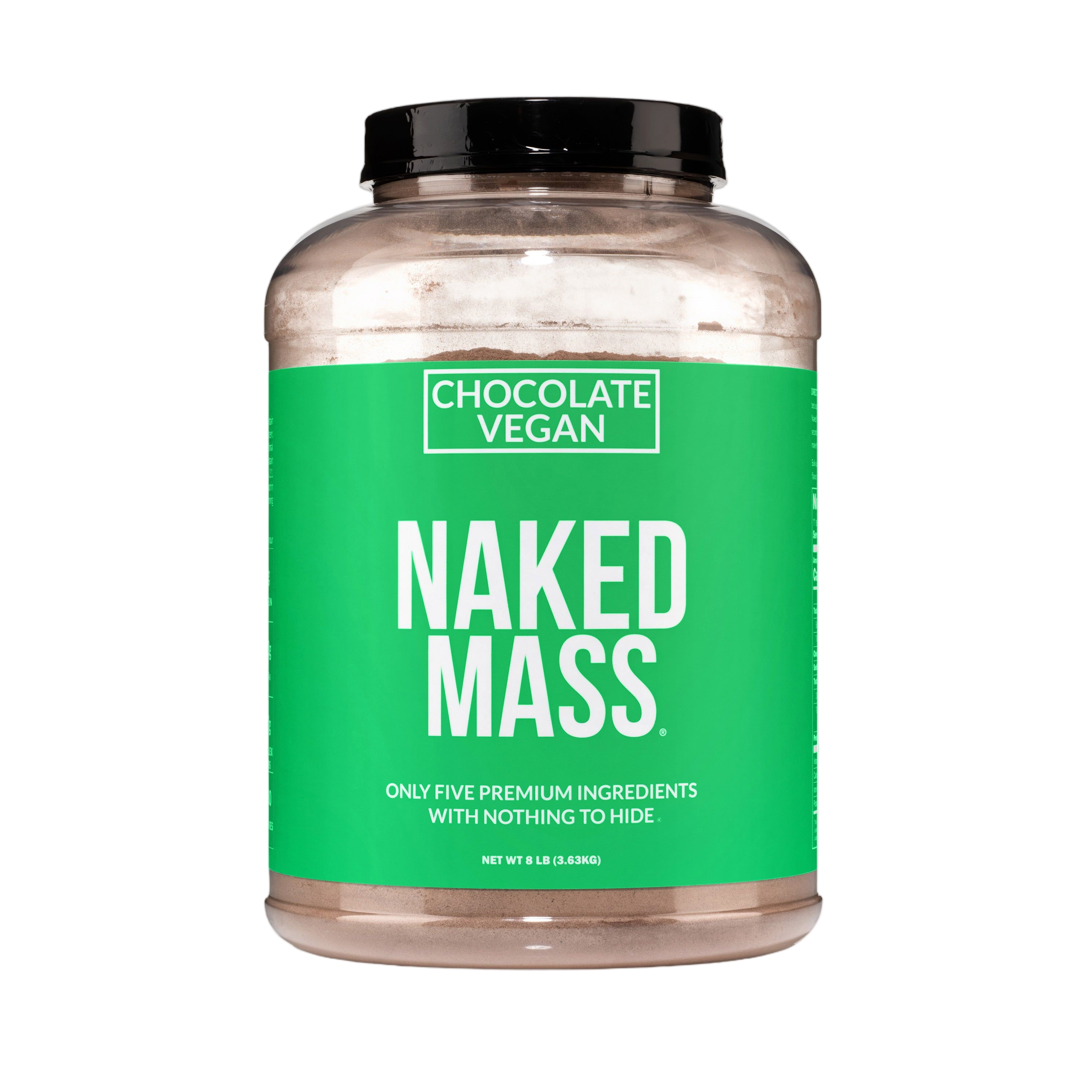 Chocolate Naked Vegan Mass 8lb tub front label