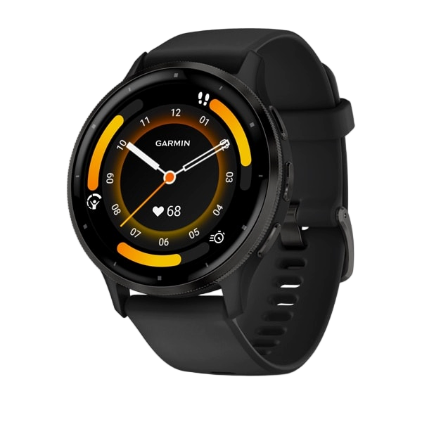 Garmin Venu 3 smartwatch with black case and silicone band