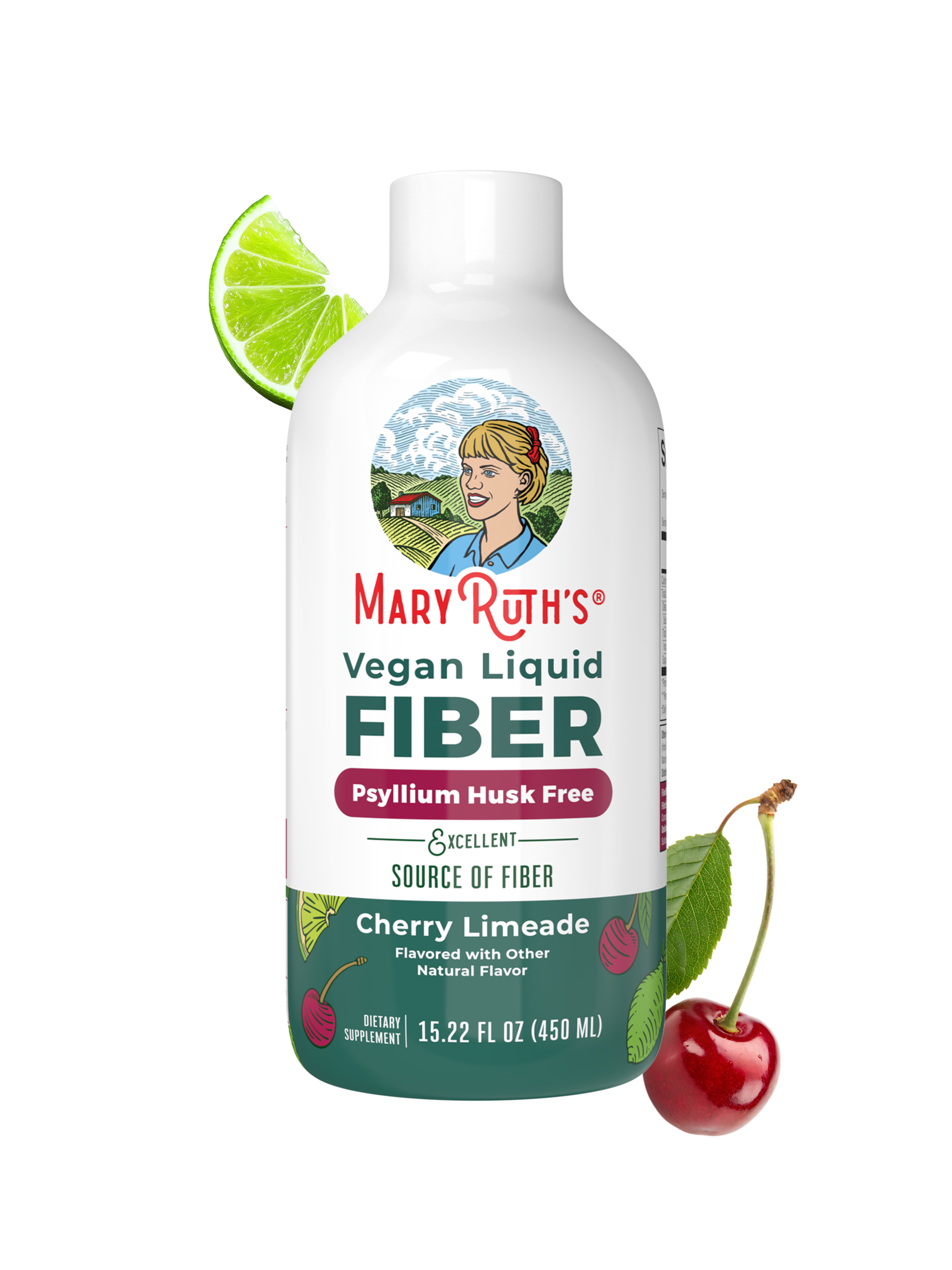 Bottle of MaryRuth's Vegan Liquid Fiber cherry limeade flavor, 15oz