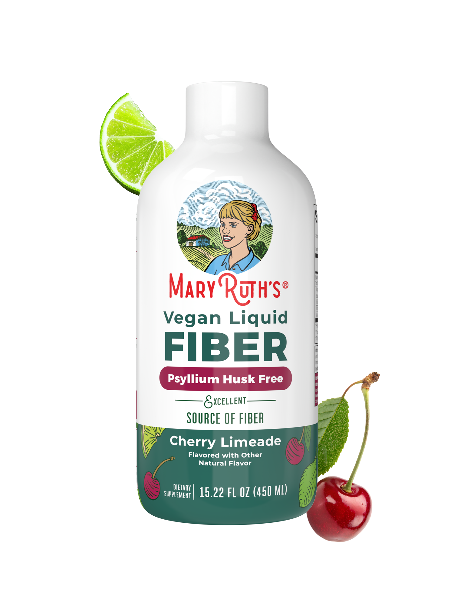 Bottle of MaryRuth's Vegan Liquid Fiber cherry limeade flavor, 15oz