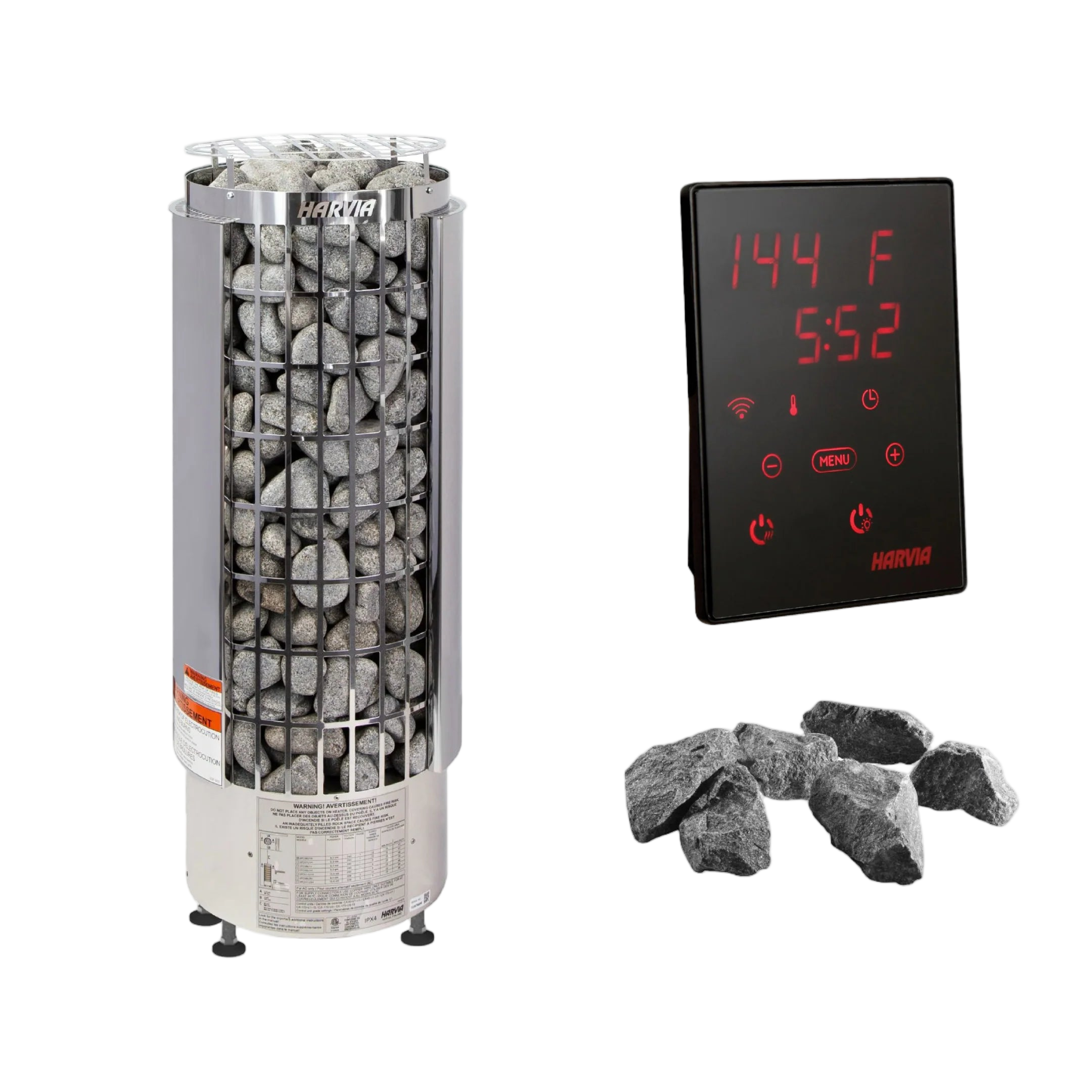 Harvia Cilindro PC60E 6kW 240V Electric Sauna Heater Package Xenio CX30 WI-FI Control Package