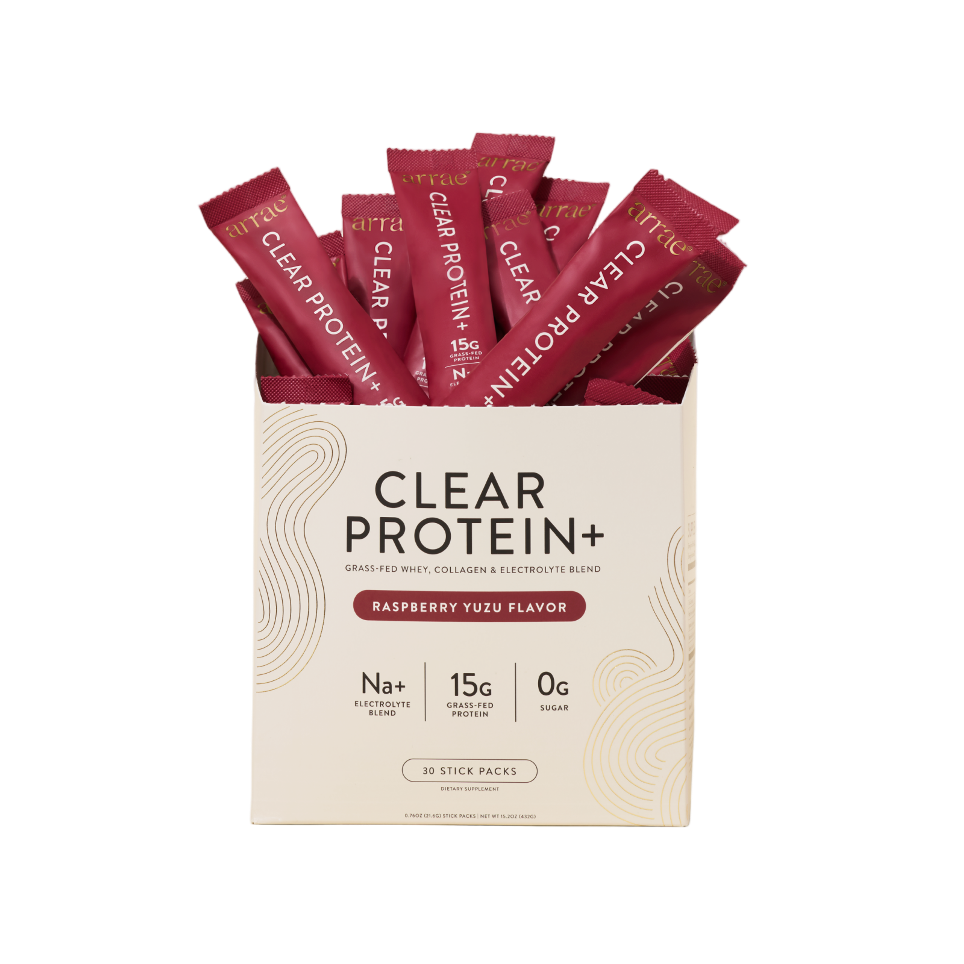 Box of Arrae Clear Protein+ Raspberry Yuzu stick packs