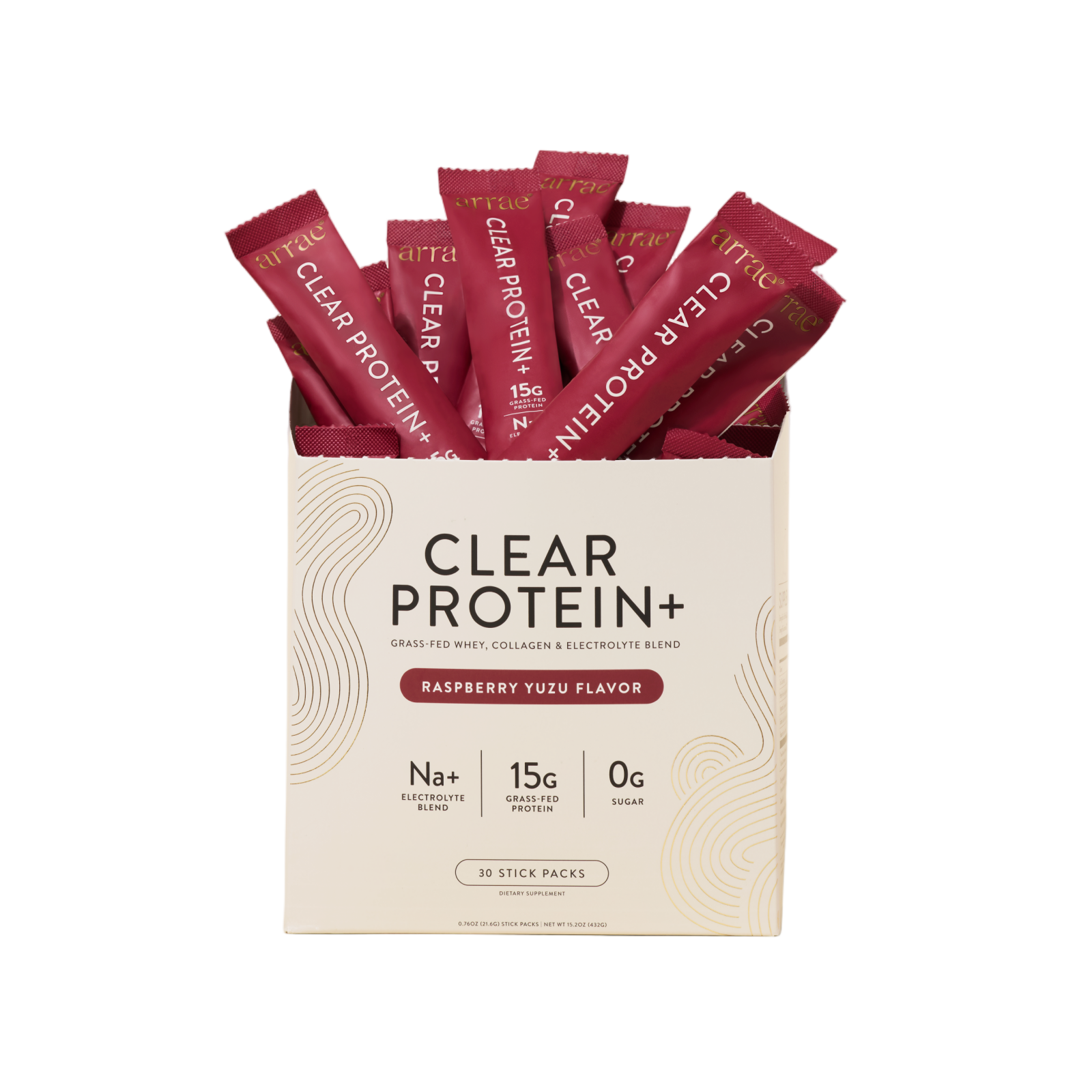 Box of Arrae Clear Protein+ Raspberry Yuzu stick packs