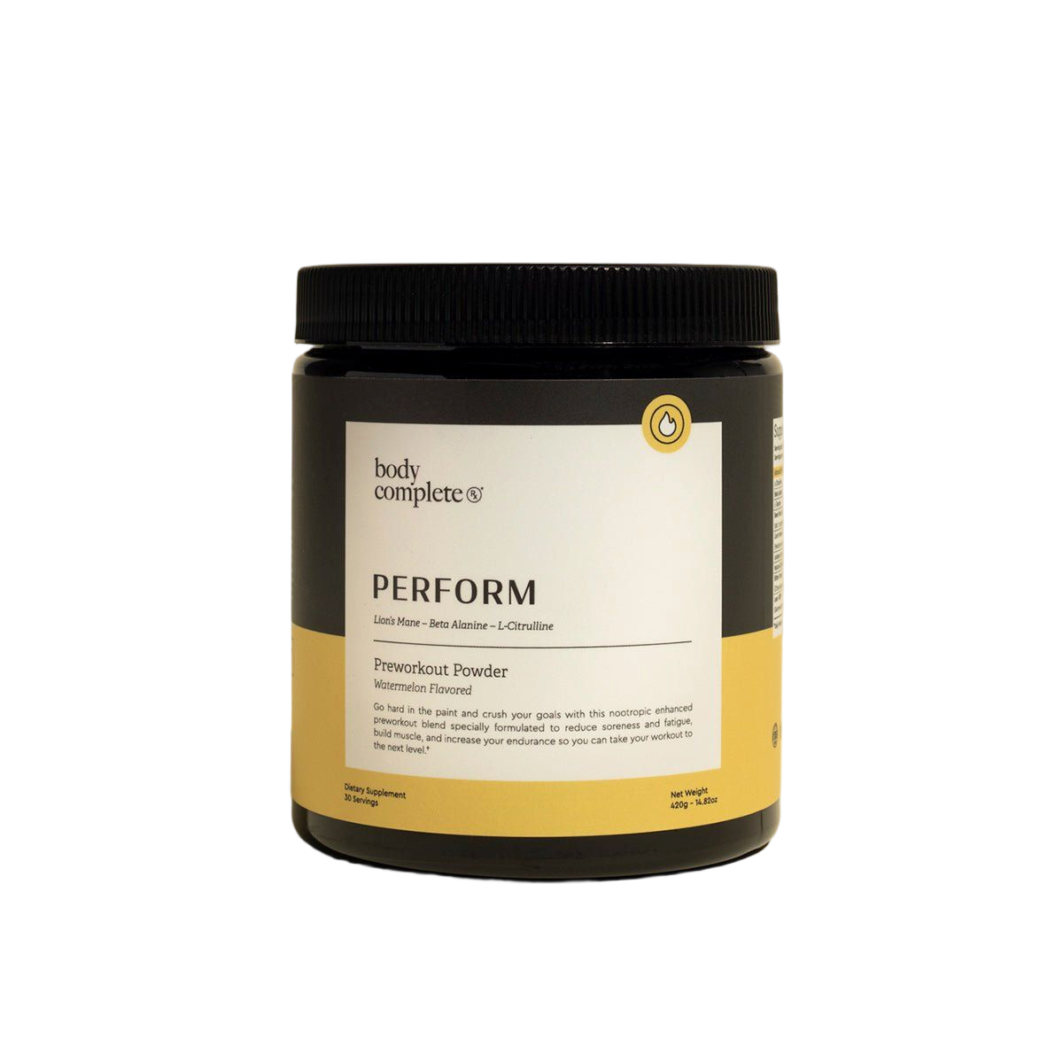 Perform Pre-Workout Powder container side label