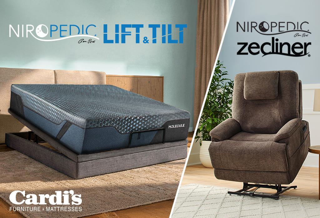 Niropedic adjustable bed with mattress and Niropedic Zecliner recliner chair from Cardi's Furniture & Mattresses.