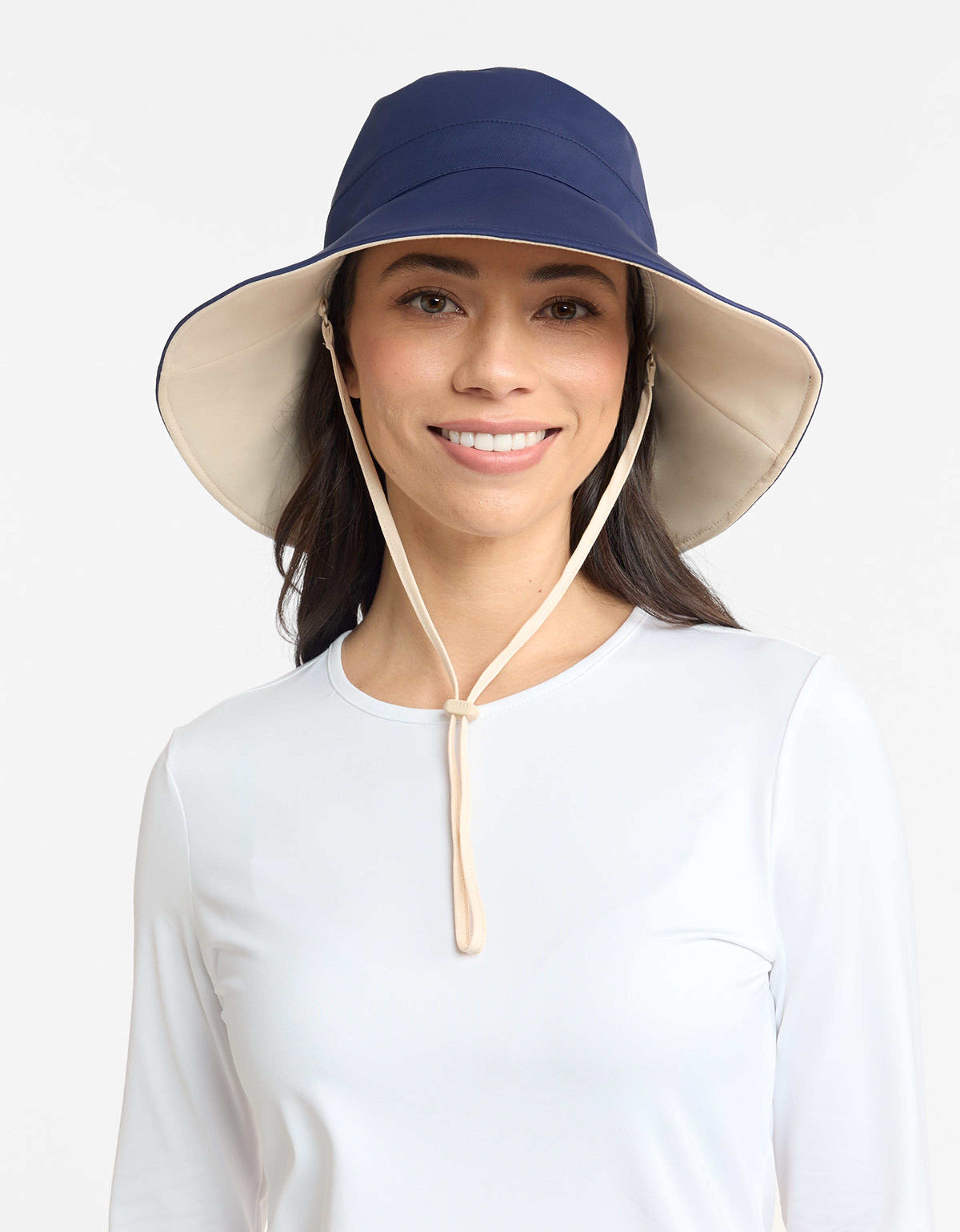 Wide Brim Beach Hat UPF 50+ in Navy / Beige
