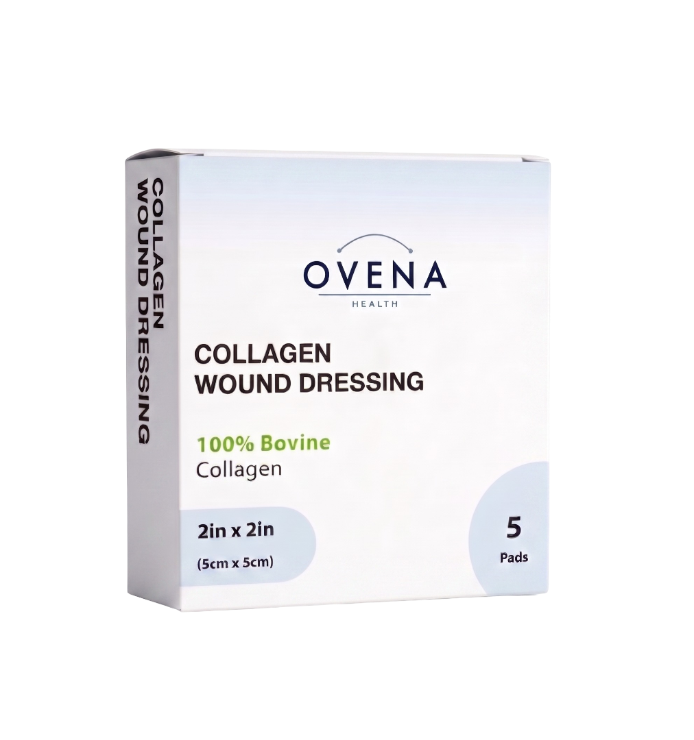 Ovena Health Collagen Wound Dressing 2x2 in, 5 Count - FDA 510(k)-Cleared Type I Bovine Collagen Pads for Wounds - Sterile Matrix Dressing for Mohs, Biopsy, and Small Surgical Sites