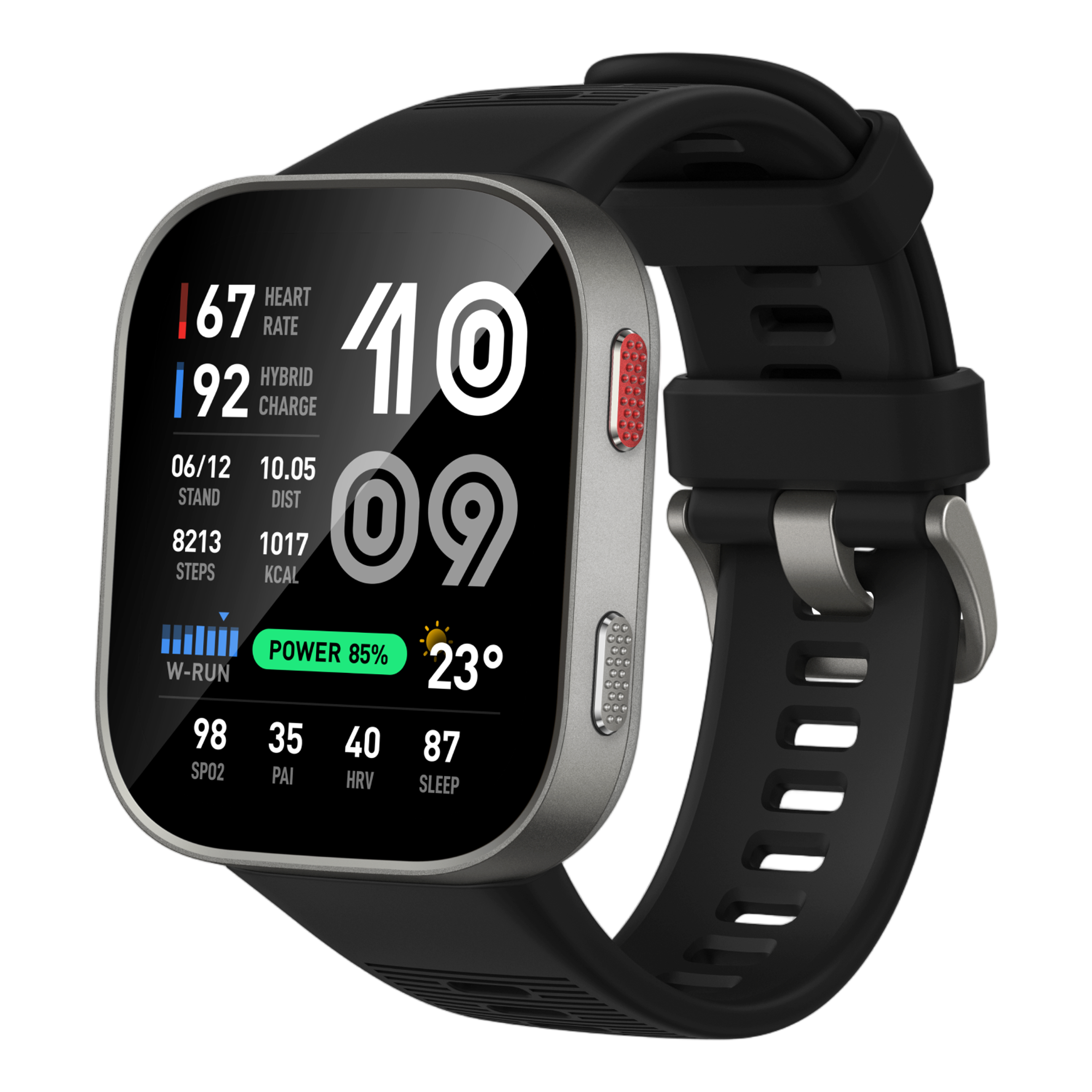 Amazfit Bip Max smartwatch face showing app icons