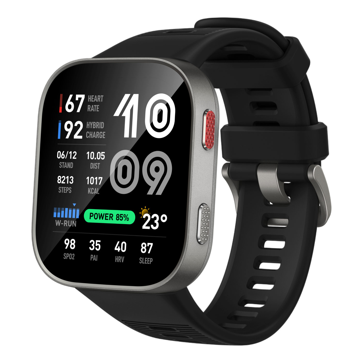 Amazfit Bip Max smartwatch face showing app icons