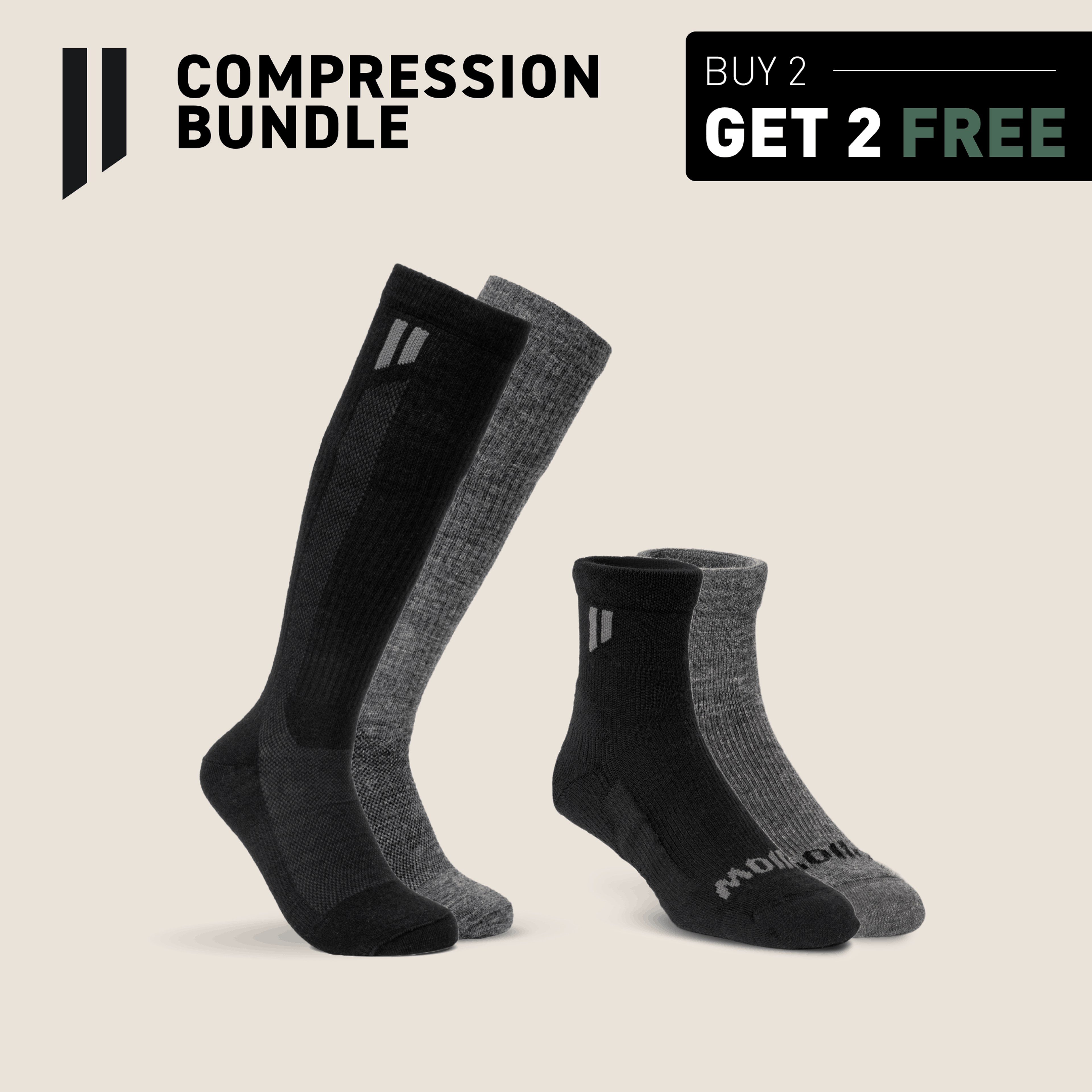Product image for Compression Bundle - 4 Pairs in Black & Grey
