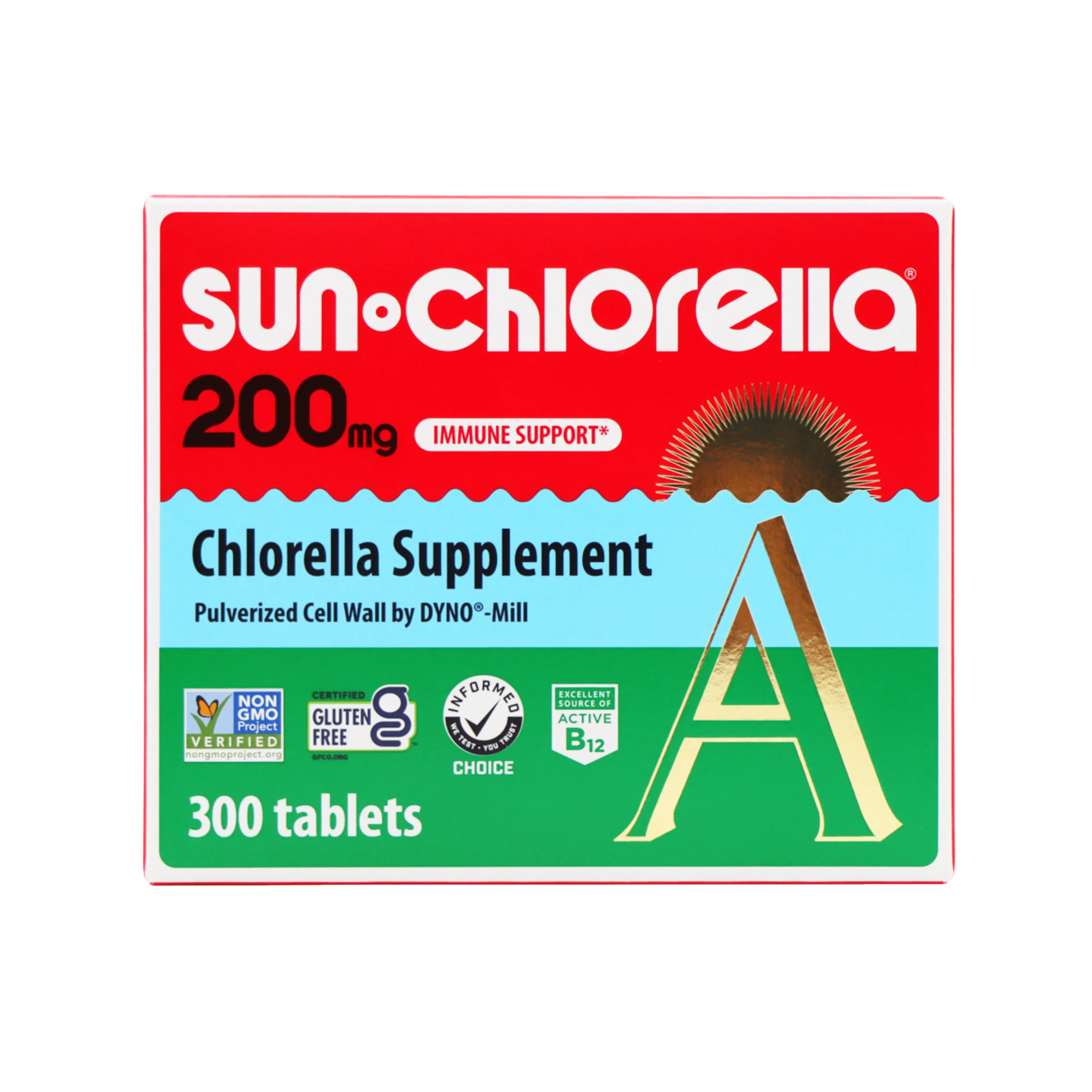 Sun Chlorella 200mg Chlorella Supplement, 300 tablets, for Immune Support.
