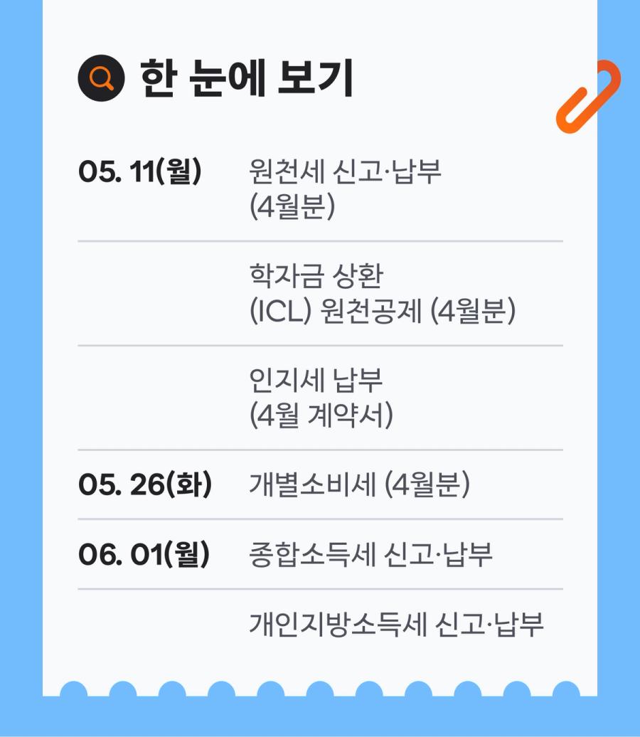 5월 세무일정 리스트