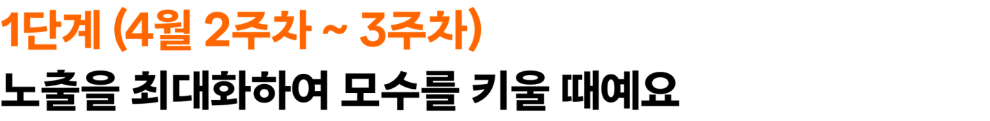 1단계 (4월 2~3주차) - 노출을 최대화하여 모수를 키울 때예요