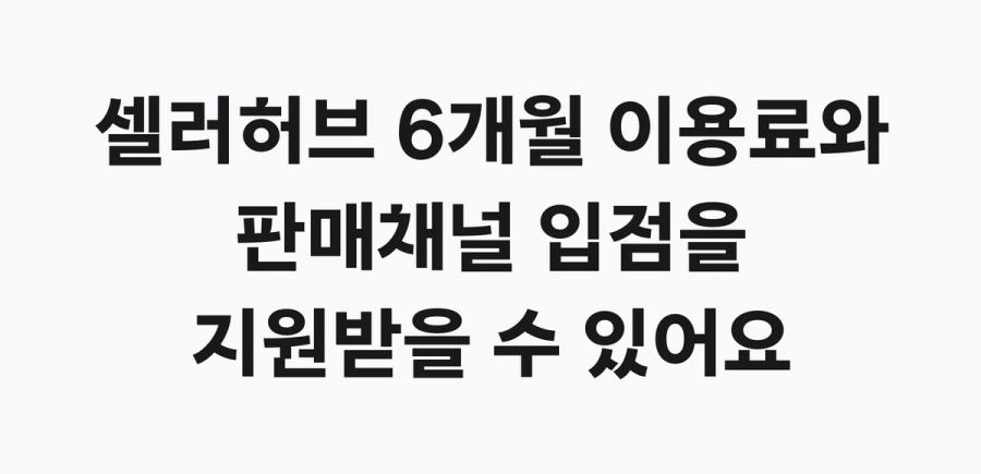 판로확대 지원사업 셀러허브 지원 내용 - 셀러허브 6개월 이용료와 판매채널 입점 지원